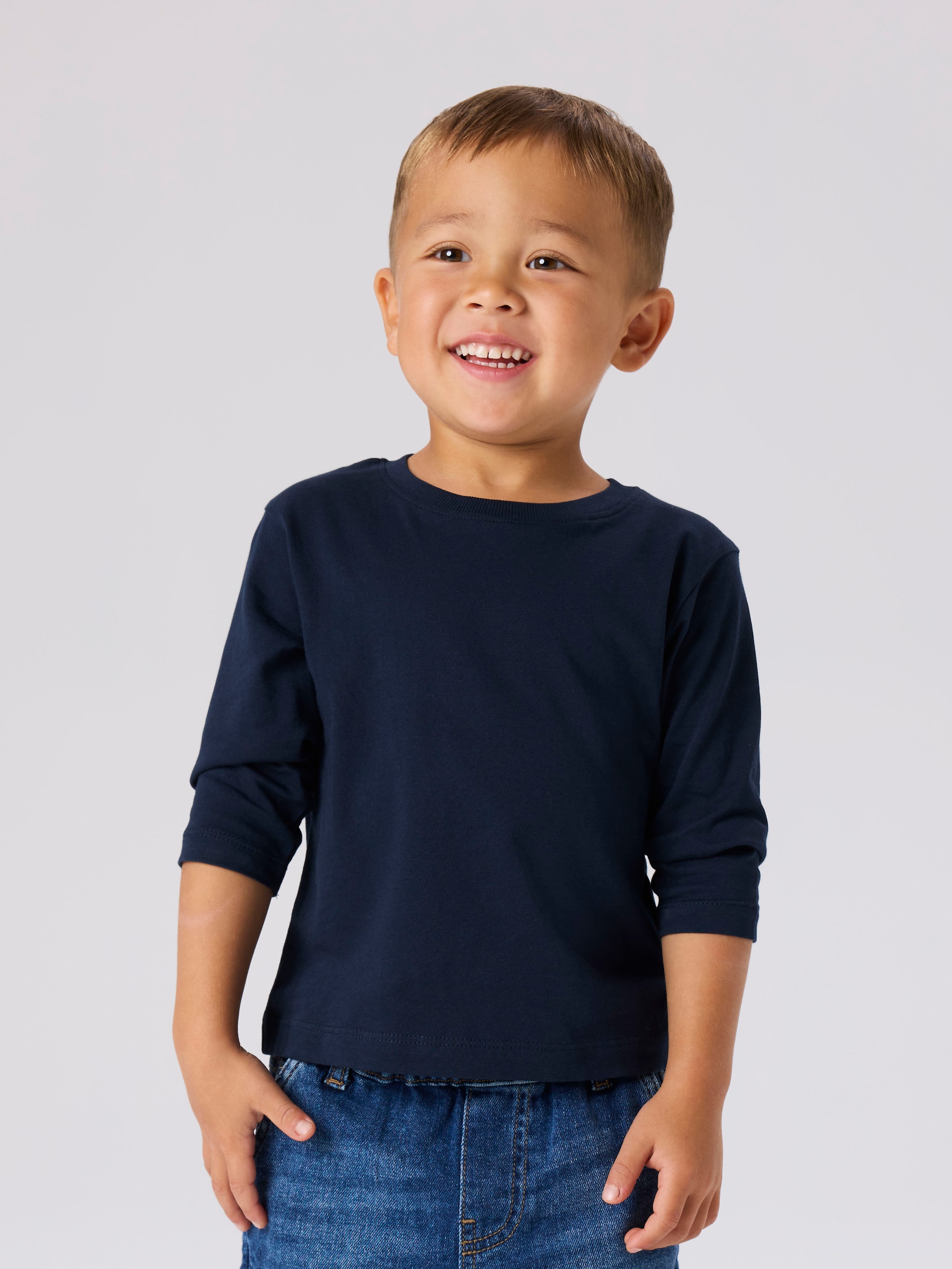 NAME IT Jungen Langarmshirt "NMMVOBBO LS NREG TOP NOOS", blau, Gr. 80, unifarben, Jersey, Obermaterial: 100% Baumwolle, Shirts, in Basic-Form
