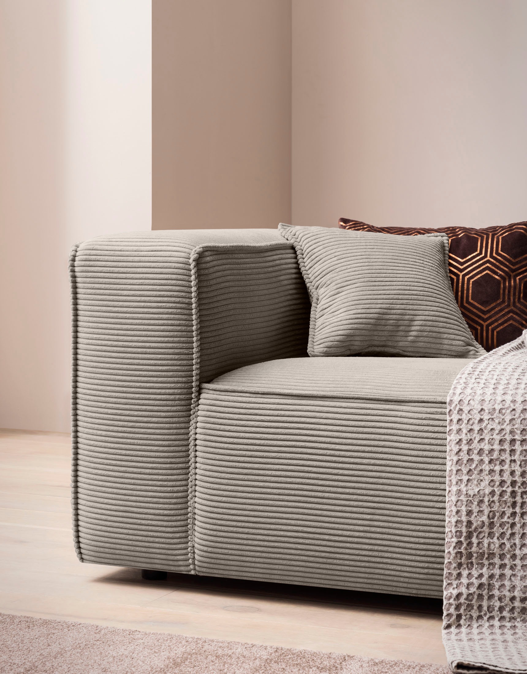 LeGer Home by Lena Gercke 3-Sitzer »PIARA XXL, Sofa mit Kedernaht in Cord, Leinenoptik o. Strukturstoff«, schwarze Füße, bequemer Sitzkomfort, extra tiefe Sitzfläche