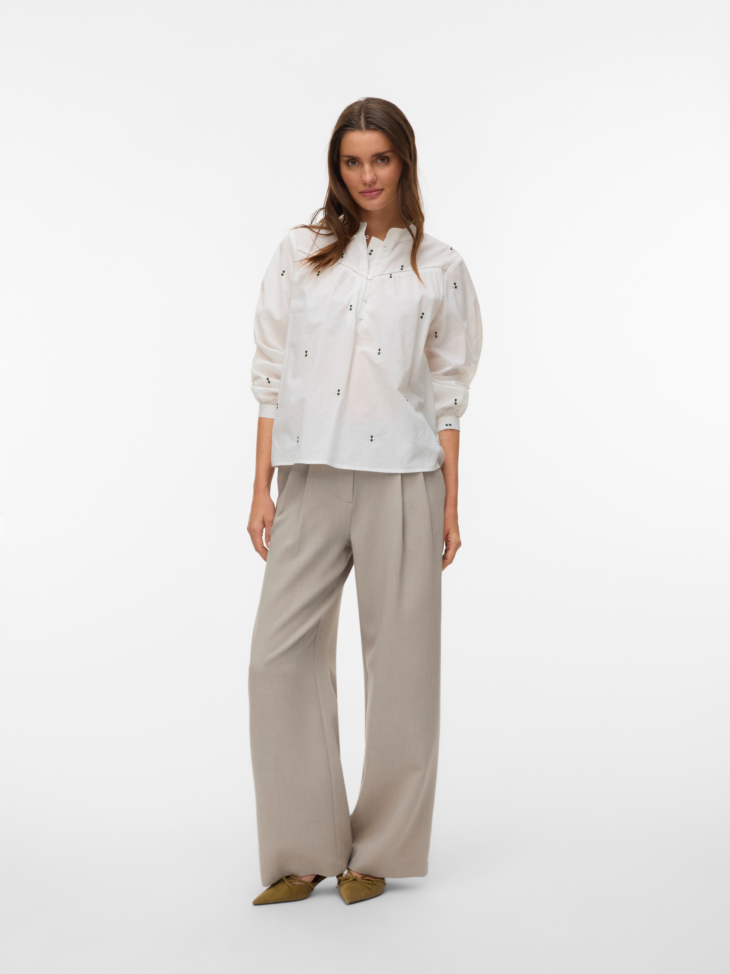Vero Moda Iris Long Sleeve Blouse White Green M 3