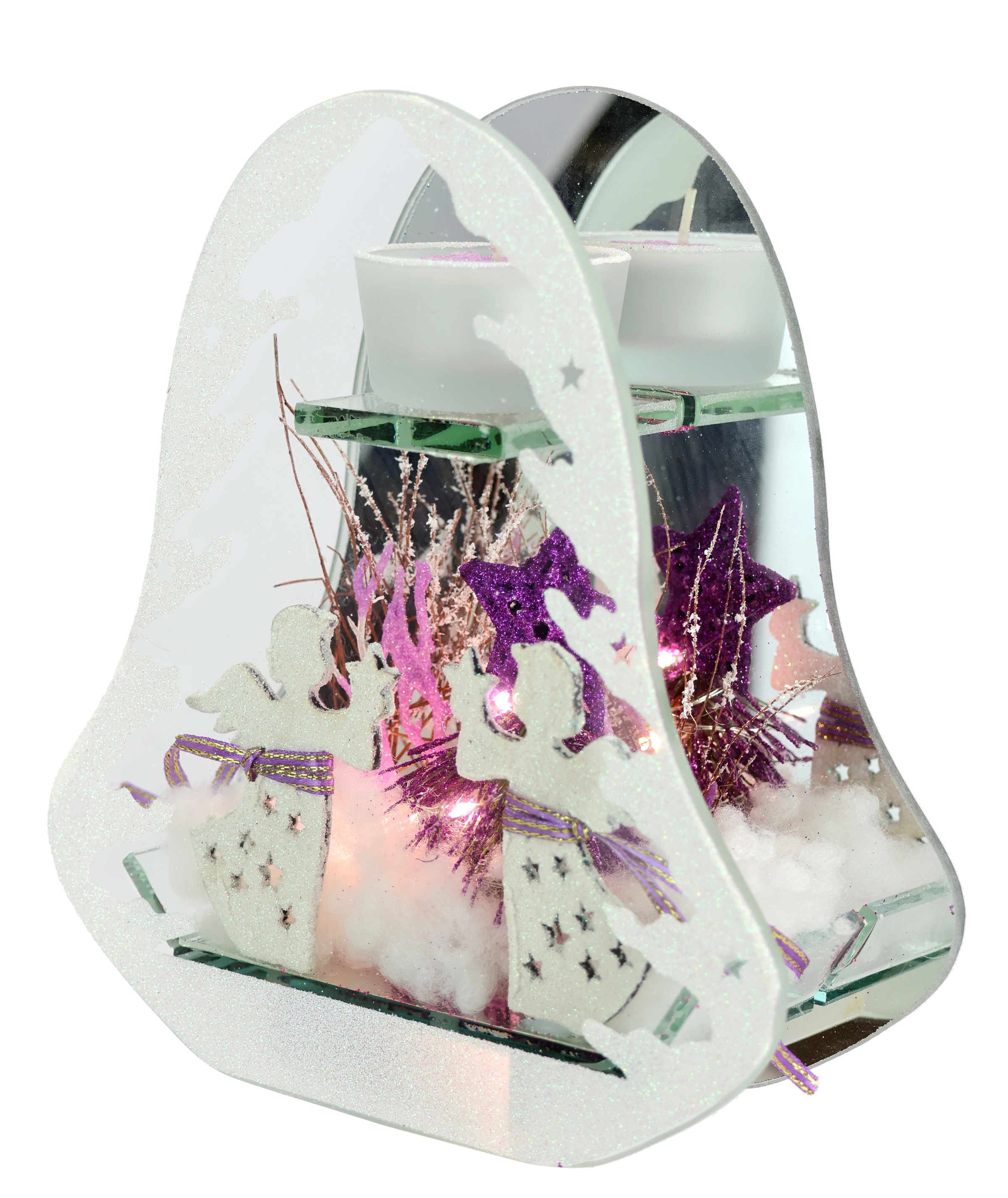 Thumbnail - I.GE.A. Teelichthalter "Deko-Objekt mit LED Licht und Teelichtkerze" Mit Tanne Engel Stern Kunstschnee Weihnachtsdeko Ge...