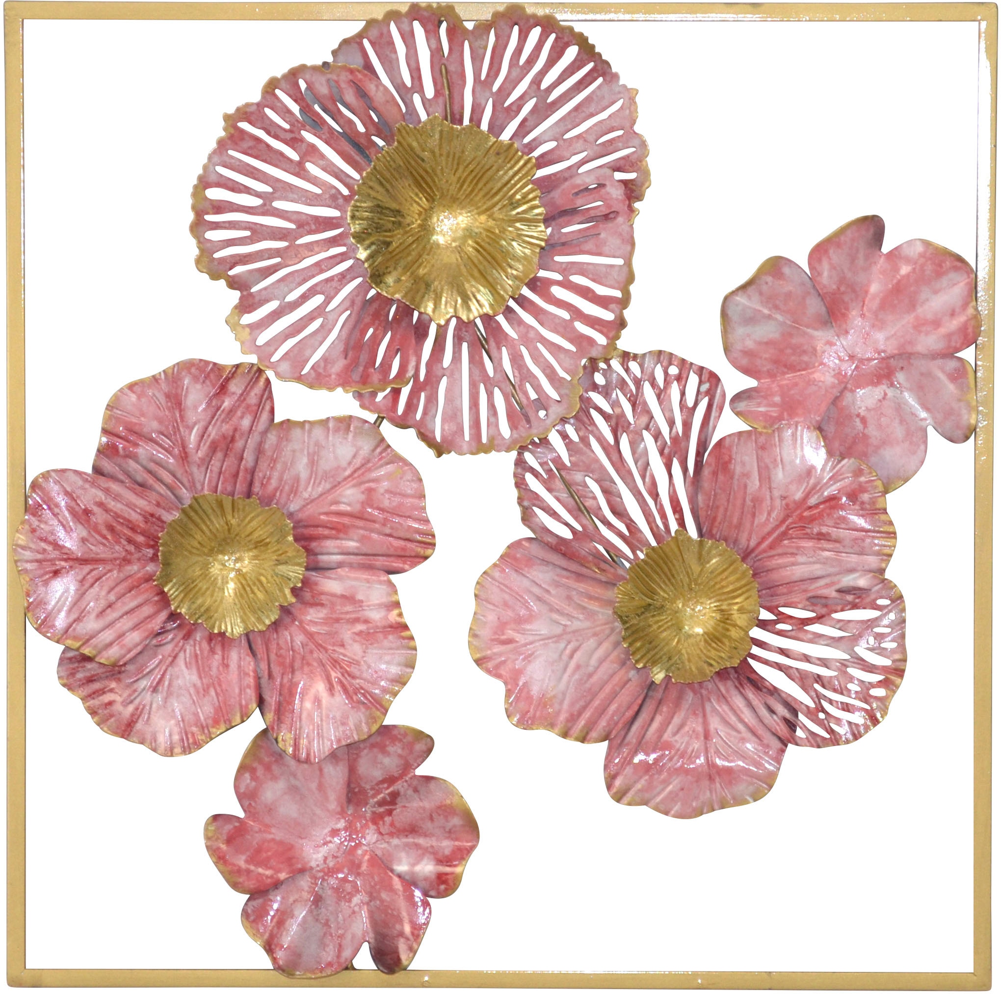 HOFMANN LIVING AND MORE Wanddekoobjekt "Wanddekoration" rosa Blüten in gold günstig online kaufen