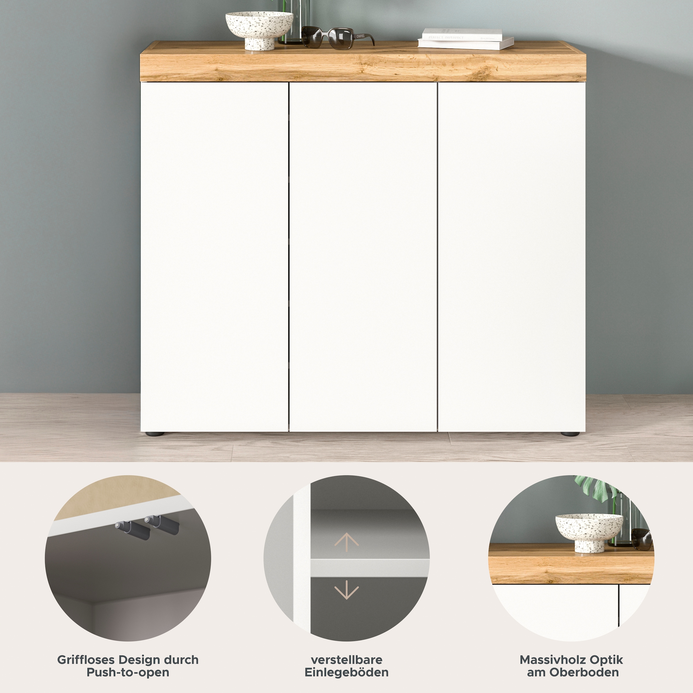 OTTO home Schuhschrank »MAMBO, TOPSELLER!, Breite 115cm, stehend & hängend, push-2-open« 2 farbige Ausführung, 1 Stk. tlg. Schuhschrank, Schuhkommode, Flur, Diele