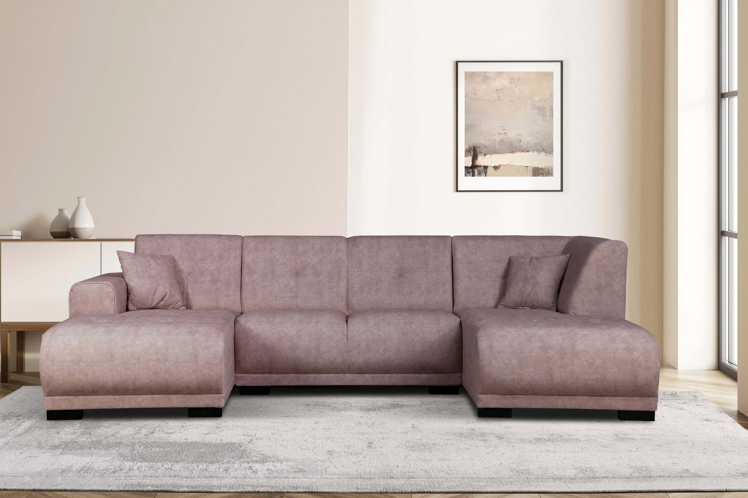 Home affaire Wohnlandschaft »Langeland U-Form«, incl. 2 Zierkissen, Recamiere wahlweise links oder rechts