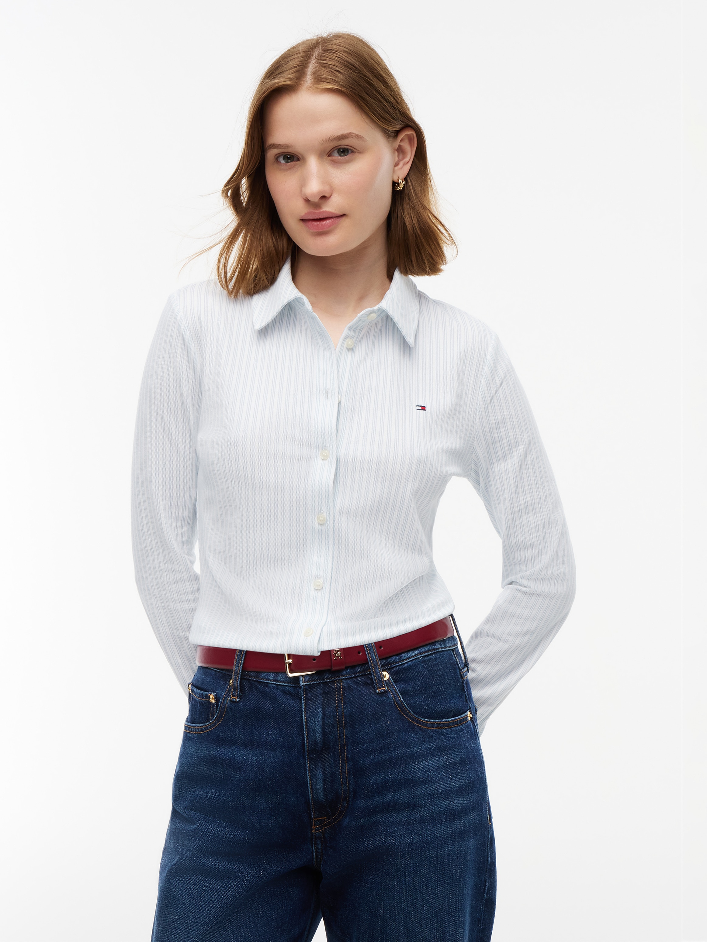 Tommy Hilfiger Langarmbluse »SLIM PIQUE« Baumwollmischung, slim fit