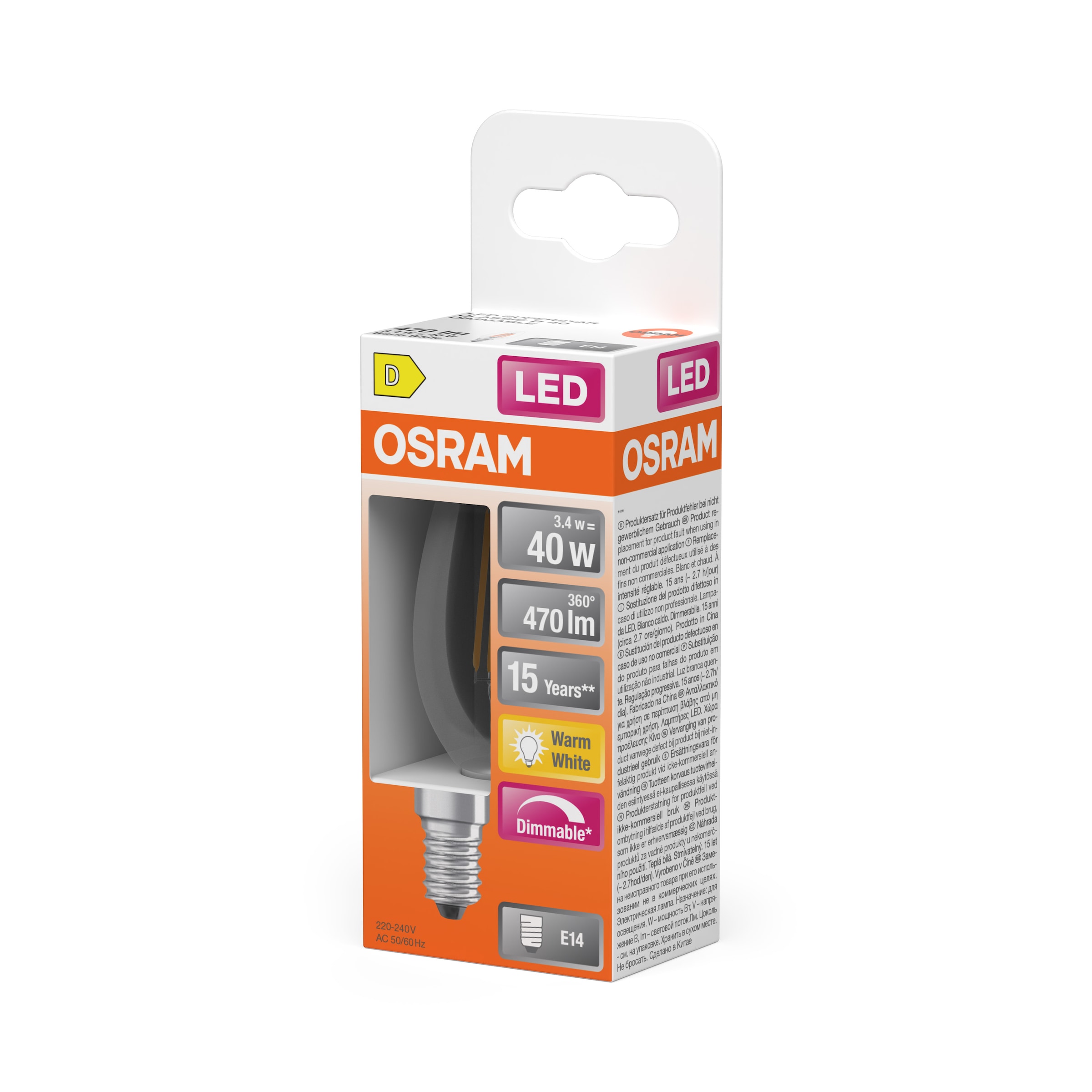 Osram LED-Leuchtmittel »LED Retrofit CLASSIC Kerzenform« E14 1 Stk. Warmweiß