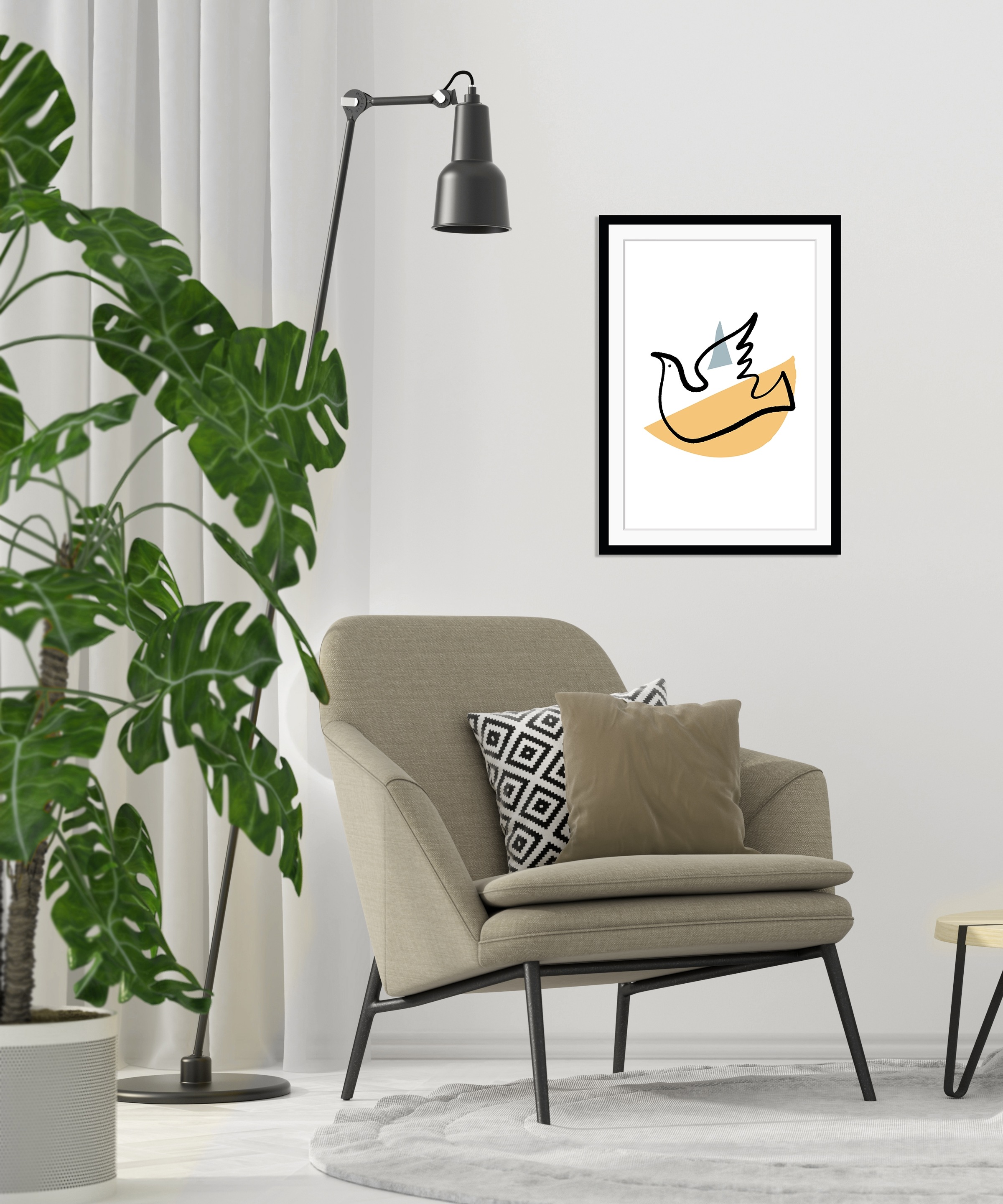 queence Bild »Friedenstaube«, Abstrakt-Religion-Vögel-Vogelbilder-Peace-Zeichen, HD Premium Poster-Druck inkl. Holzrahmen