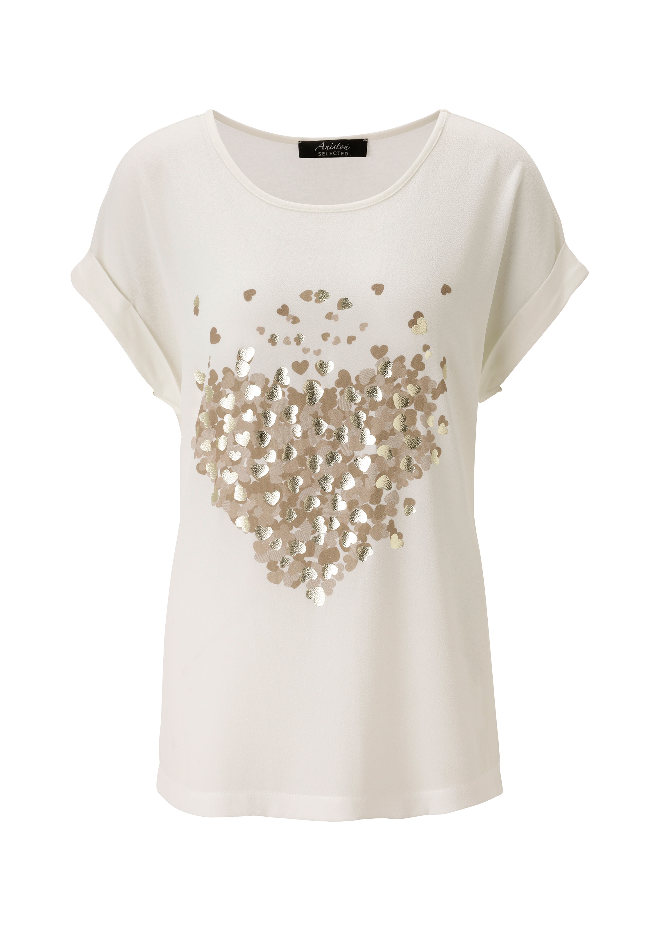 Aniston SELECTED Shirtbluse, mit glänzenden, goldfarbenen Herzen bedruckt - NEUE KOLLEKTION