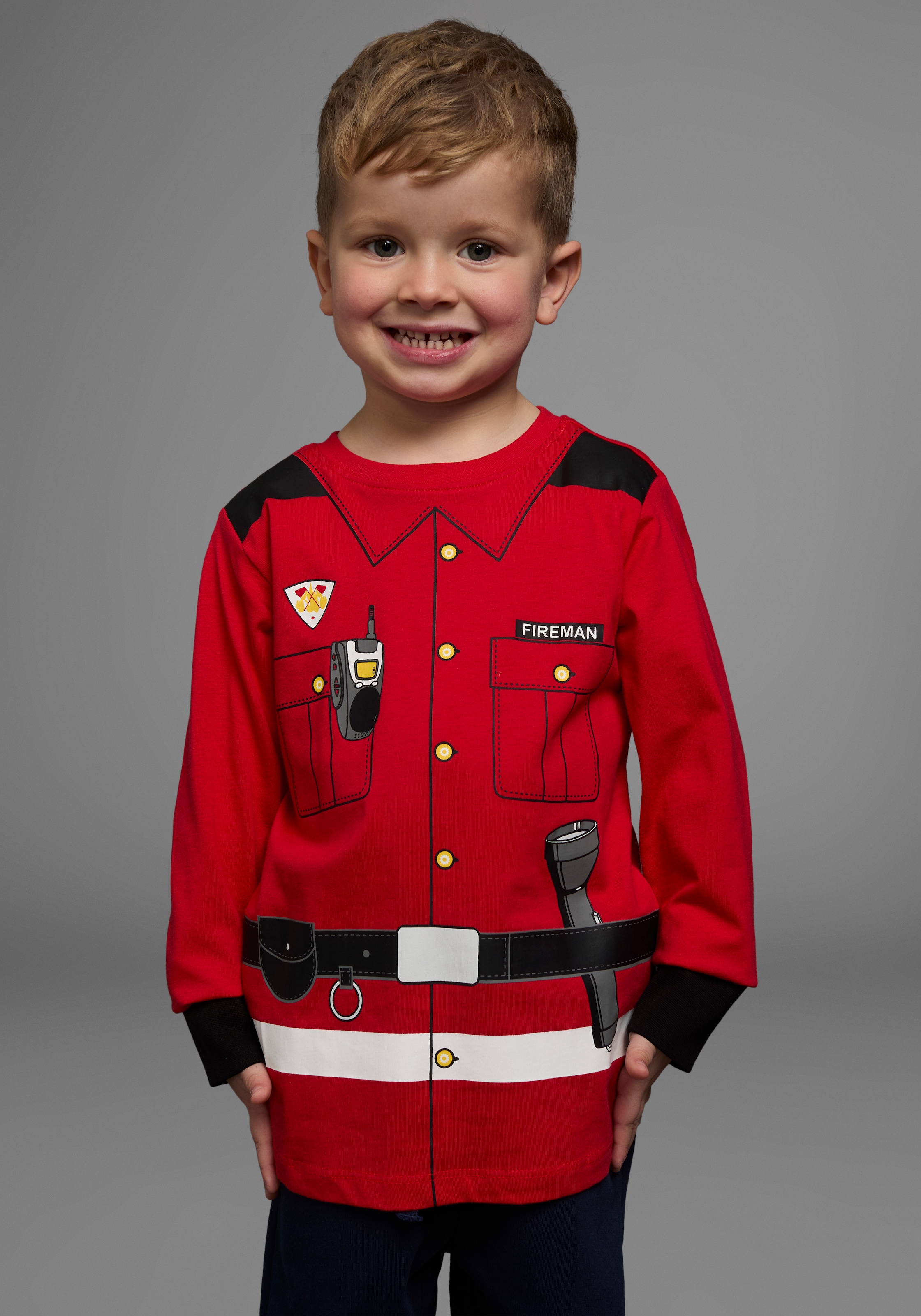 KIDSWORLD Langarmshirt »FEUERWEHR«, Langarm, Basic-Passform, bedruckt, Rundhalsausschnitt