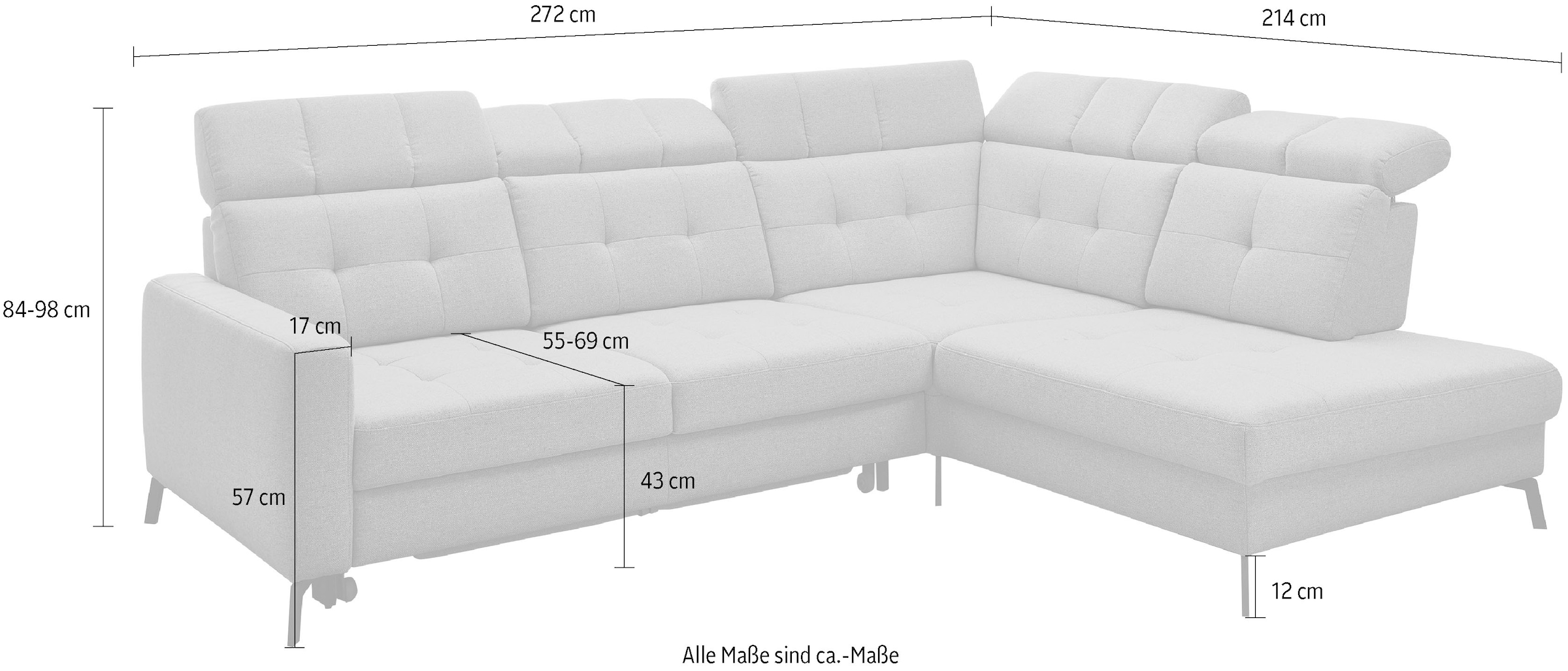 Musterring Ecksofa »MR 4615«, mit Kopf- und Rückenverstellung, Metallfuß schwarz, Maße 272 x 214 cm