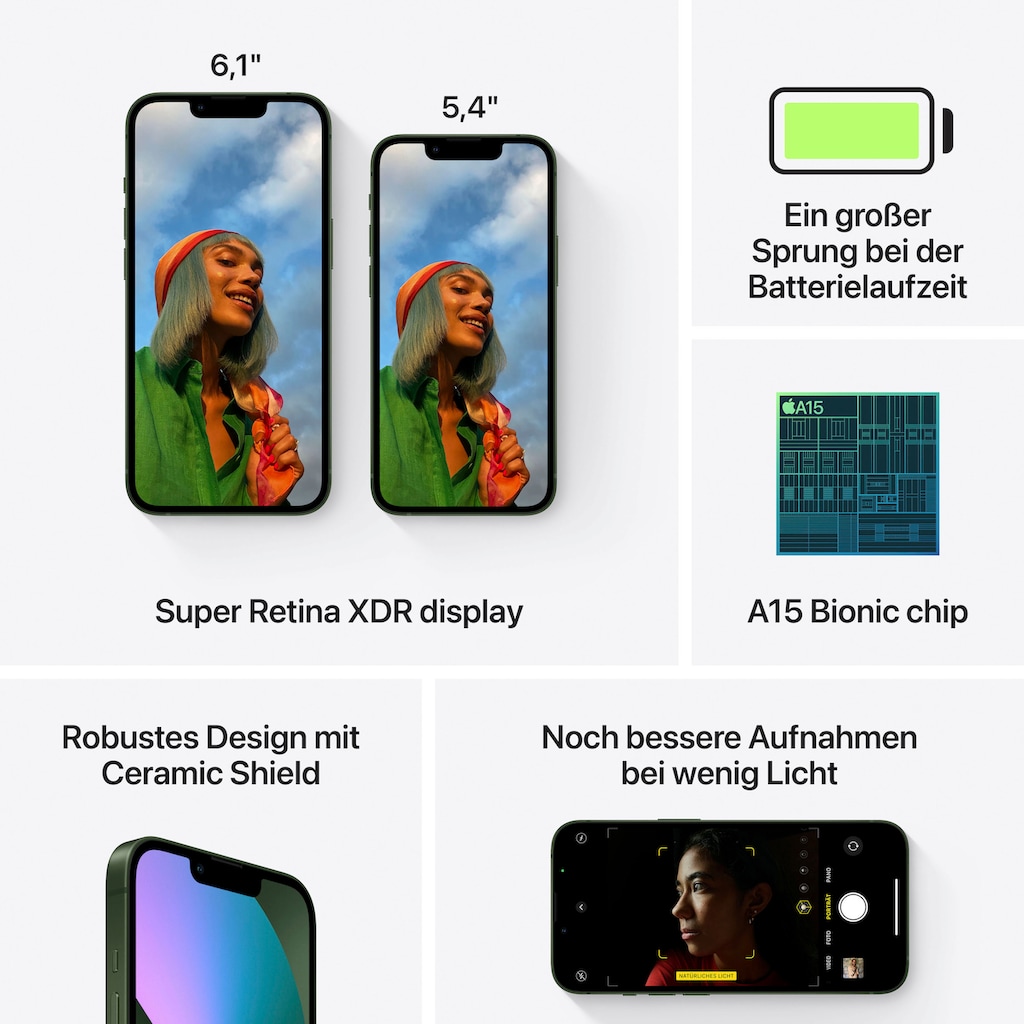 Apple Smartphone »iPhone 13«, Alpine Grün, 15,4 cm/6,1 Zoll, 256 GB Speicherplatz, 12 MP Kamera