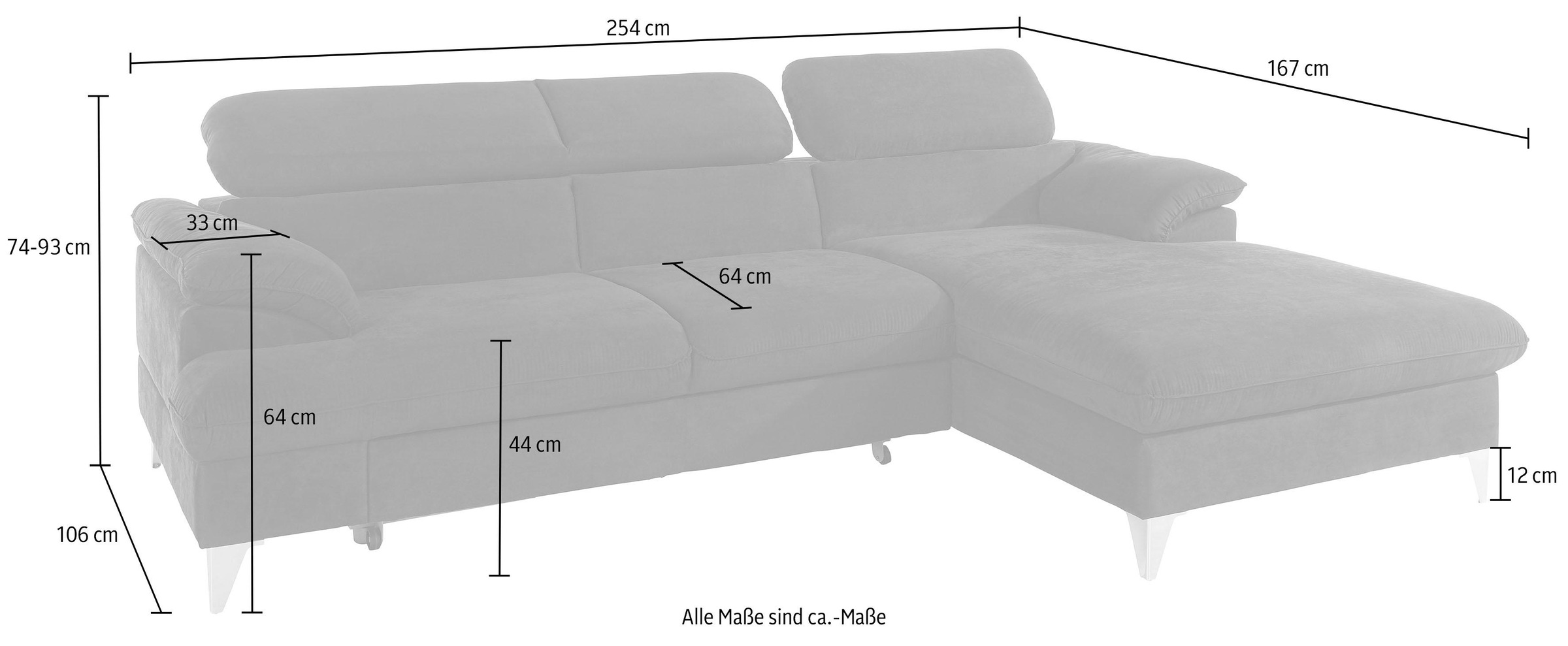 COTTA Ecksofa »Caluso L-Form«, mit Kopfteilverstellung, wahlweise mit Bettfunktion & Bettkasten