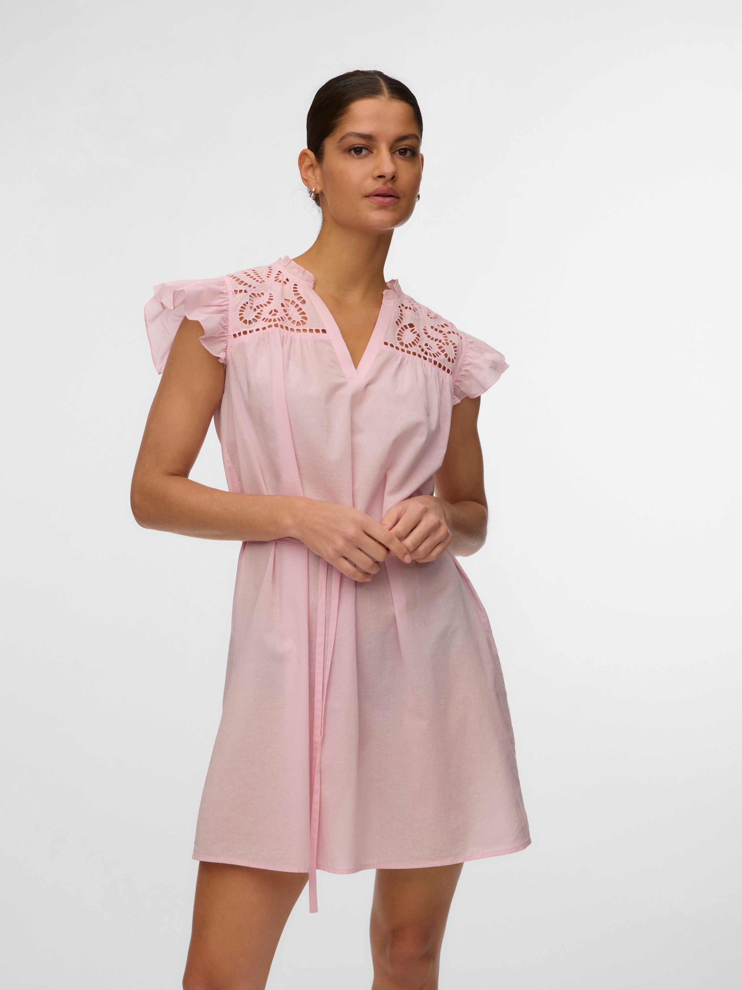 Vero Moda Minikleid "Vmline Ss Short Dress Wvn Noos" Baumwolle