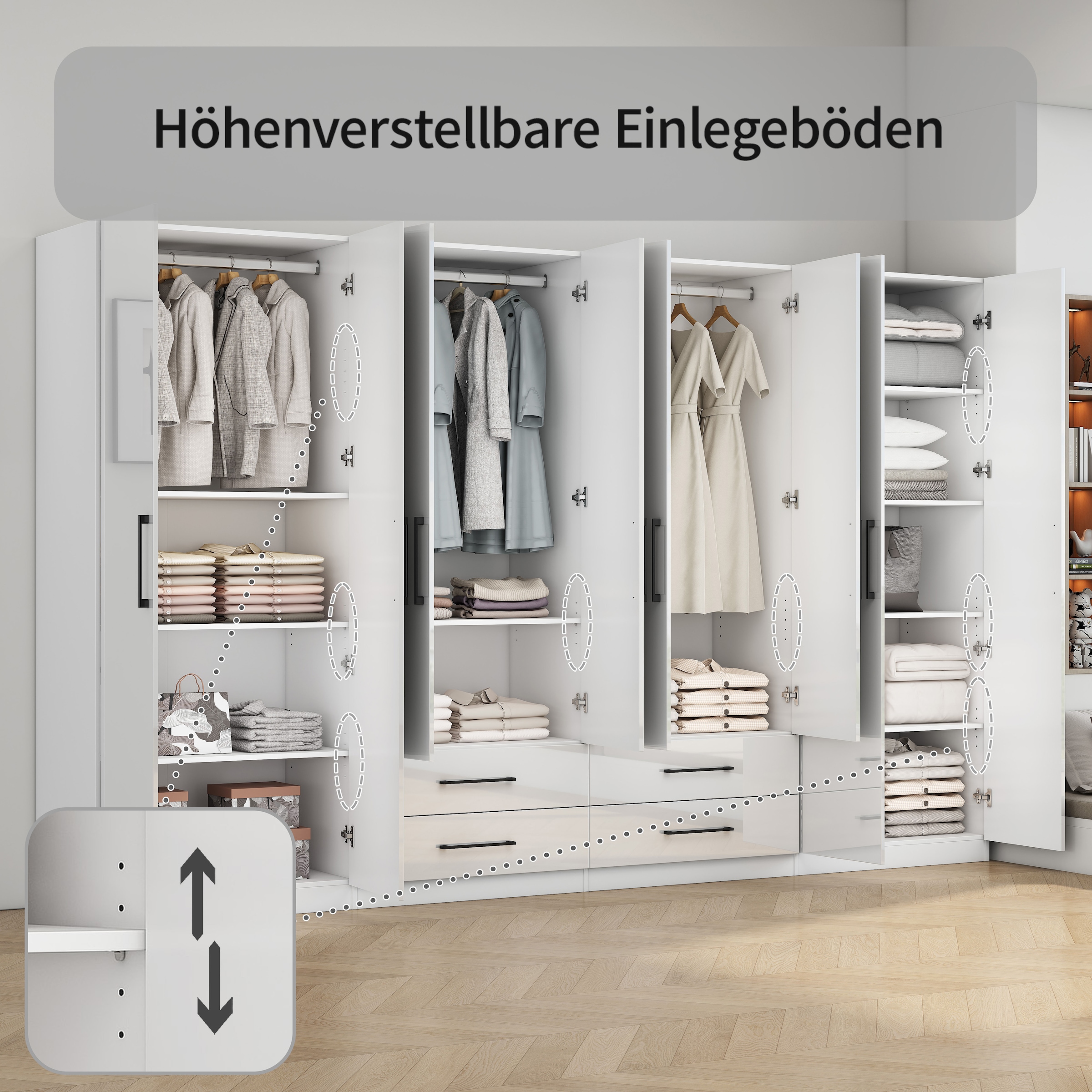 OTTO home Kleiderschrank »Sylt Schlafzimmerschrank Garderobe Schrank in hochglanz mit 8 Türen« Drehtürenschrank mit perfekter Innenausstattung