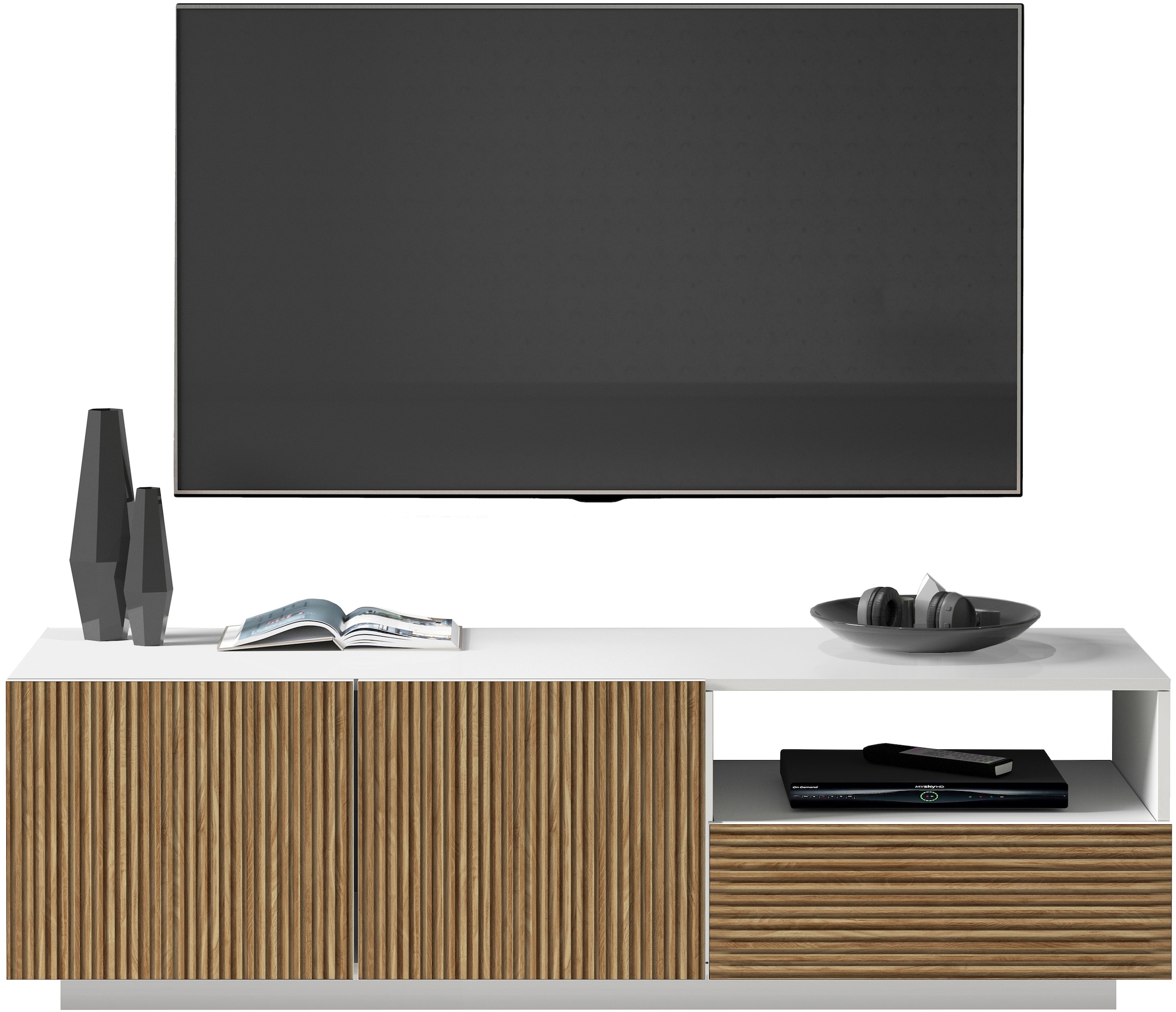 INOSIGN Lowboard »Vega,Lowboard,TV Board,TV Schrank,150 cm«, mit 2 Türen und 1 Schublade,Fronten mit Rillen-Optik