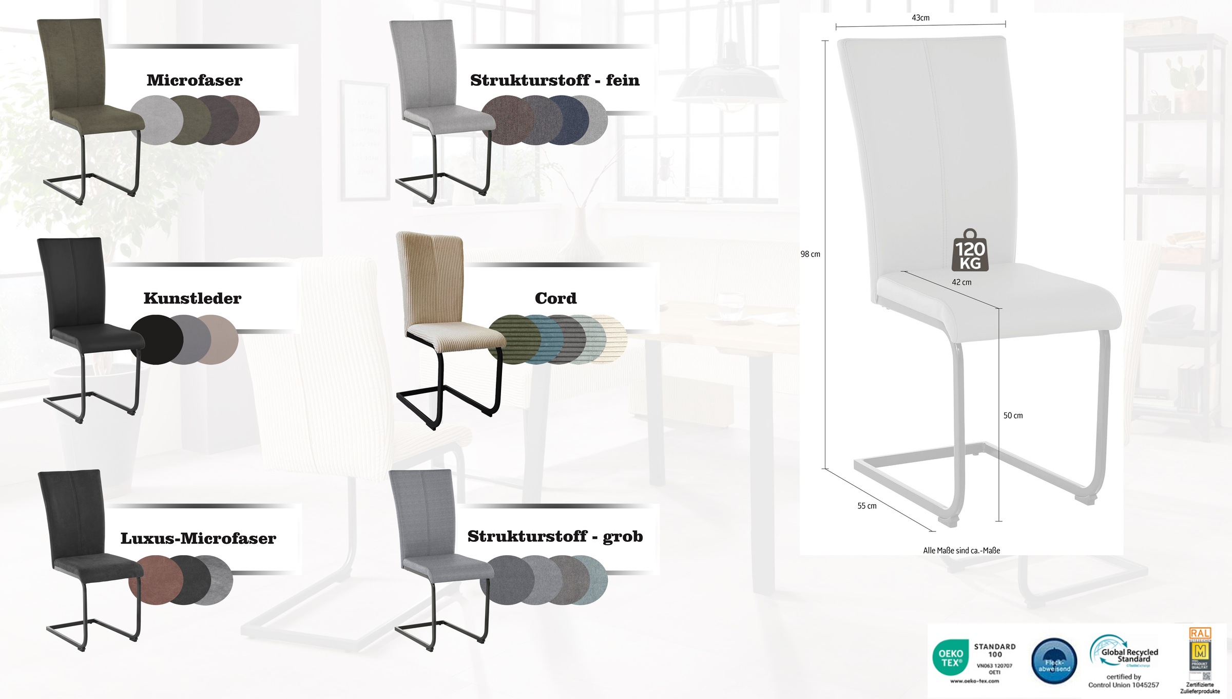 Thumbnail - OTTO home "Oliver" () 2 Stk.Stuhl belastbar bis 120 Kg