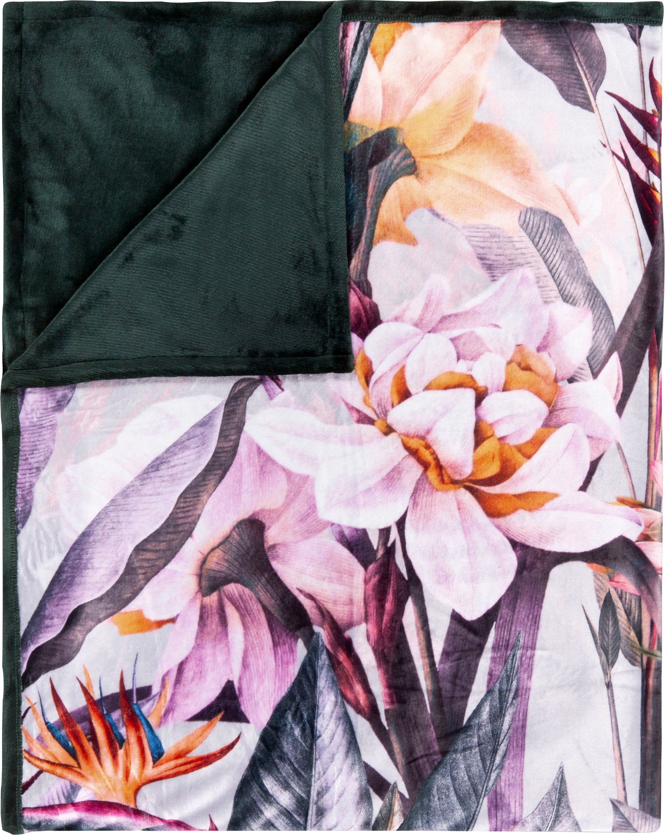 Descanso Plaid »Modena«, Sehr Weich, Kuscheldecke, 130x160 cm, Wendeoptik, Blumen, Grün