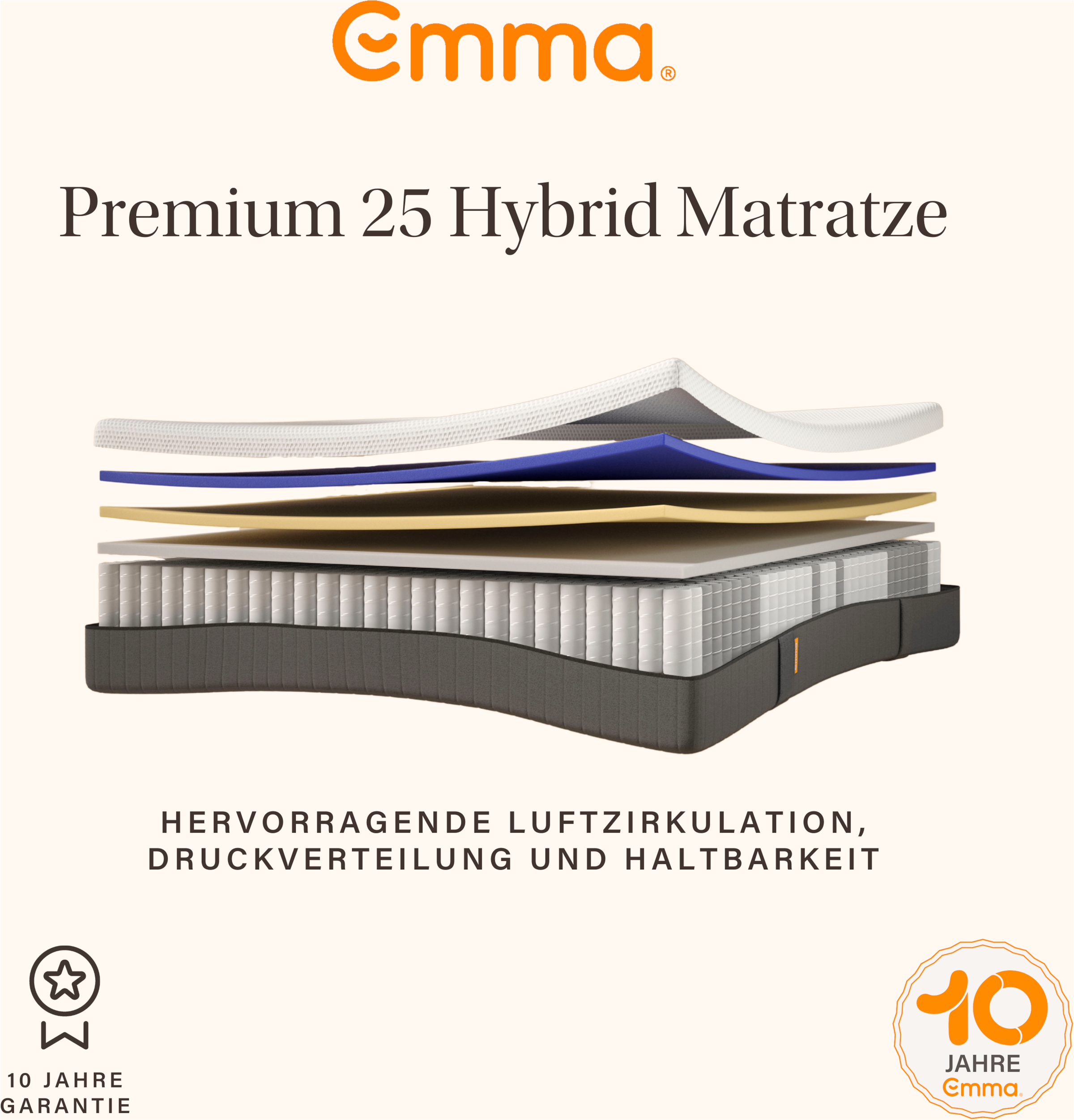 Emma Taschenfederkernmatratze »Emma 25 Hybrid«, 25 cm hoch, Raumgewicht: 35 kg/m³, (1 St., 1-tlg.)