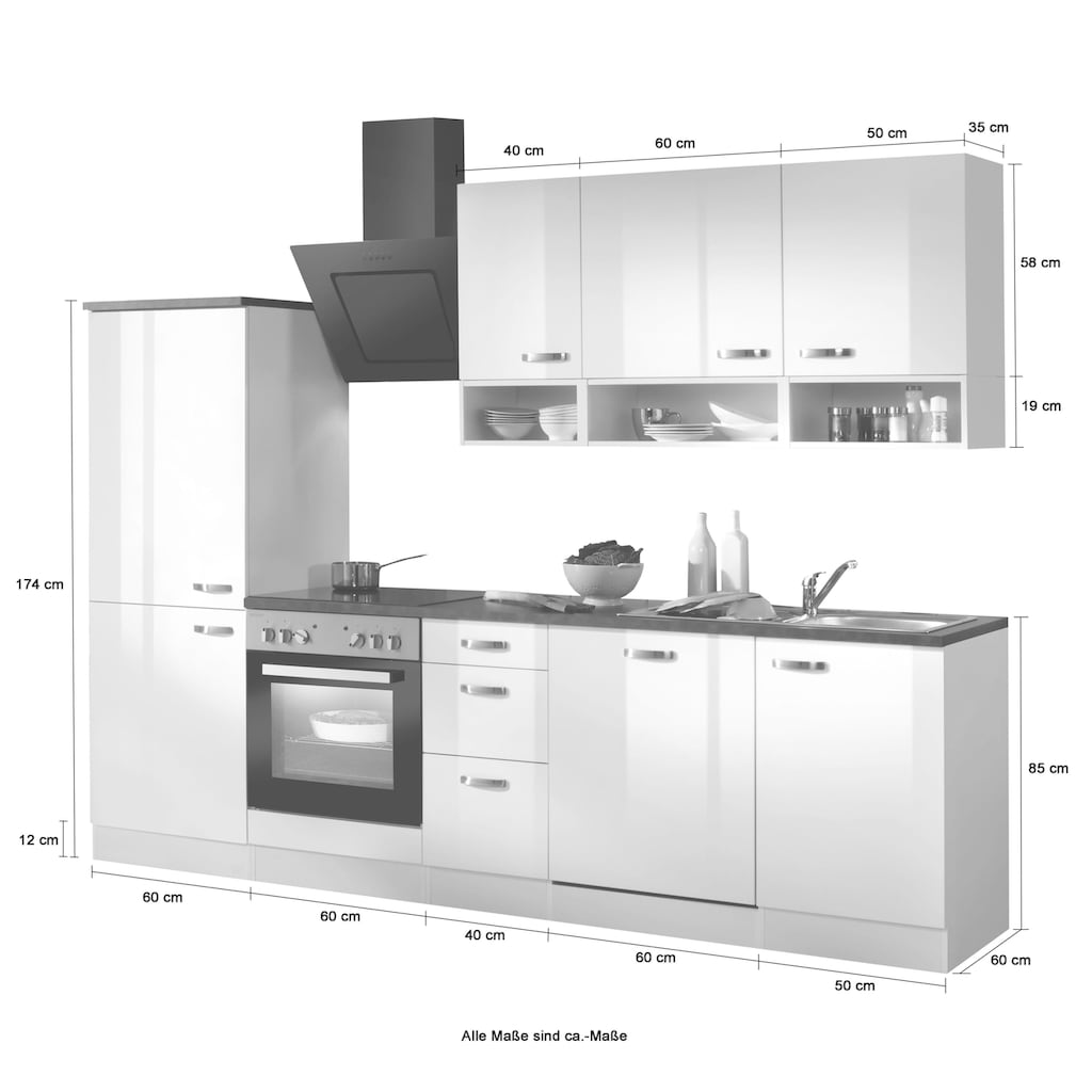 Wohnen Küchenmöbel OPTIFIT Küchenzeile »Lagos«, mit E-Geräten, Breite 270 cm weiß
