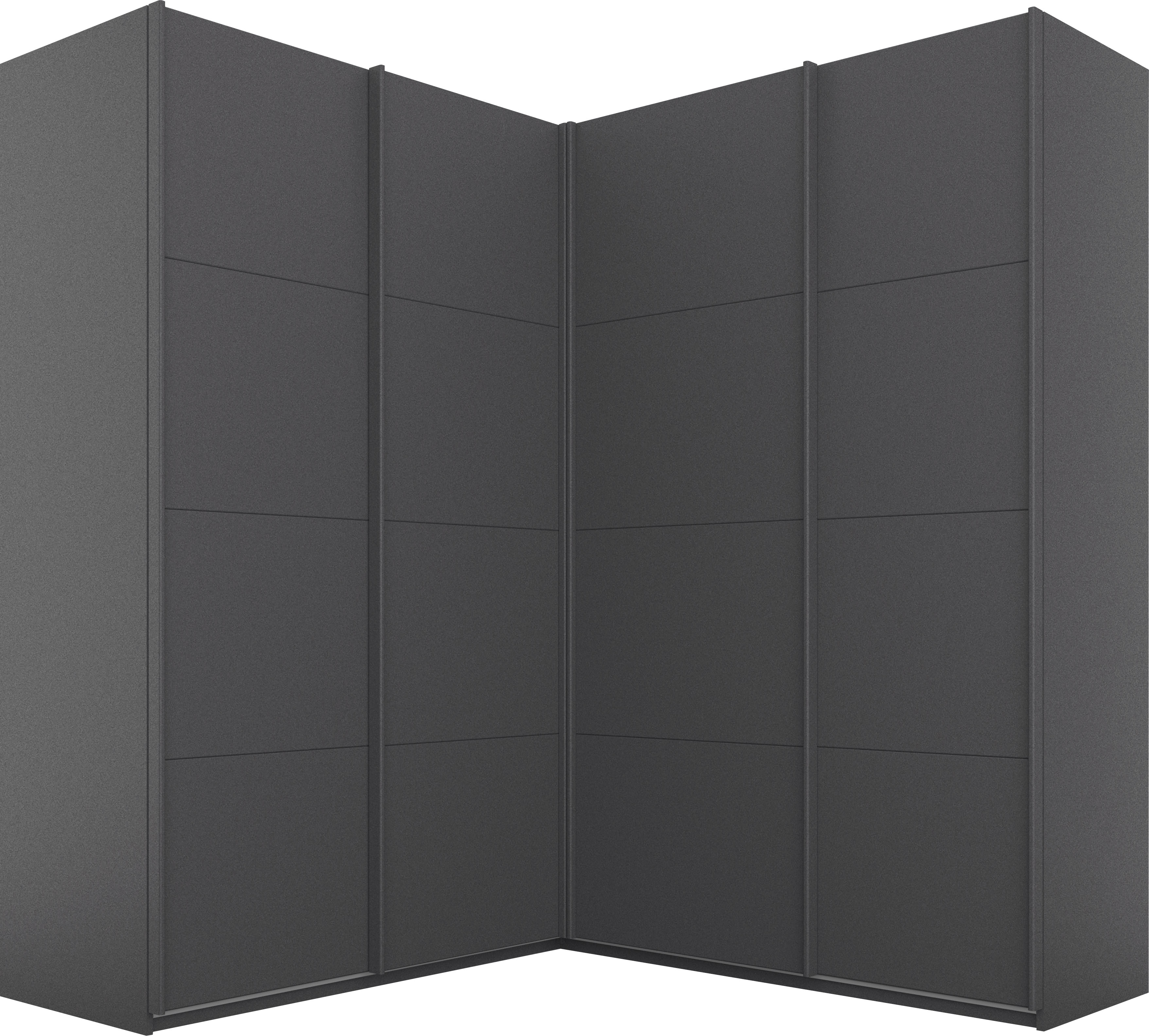 rauch Schwebetürenschrank "Schrank Garderobe Eckkleiderschrank QUADRA Front in Dekor/Hochglanz" Maß 181x187 cm, Höhen 210/229 cm, inkl. Soft-Close-Funktion, extra großer Eckschrank inkl. Schubladeneinsatz MADE IN GERMANY