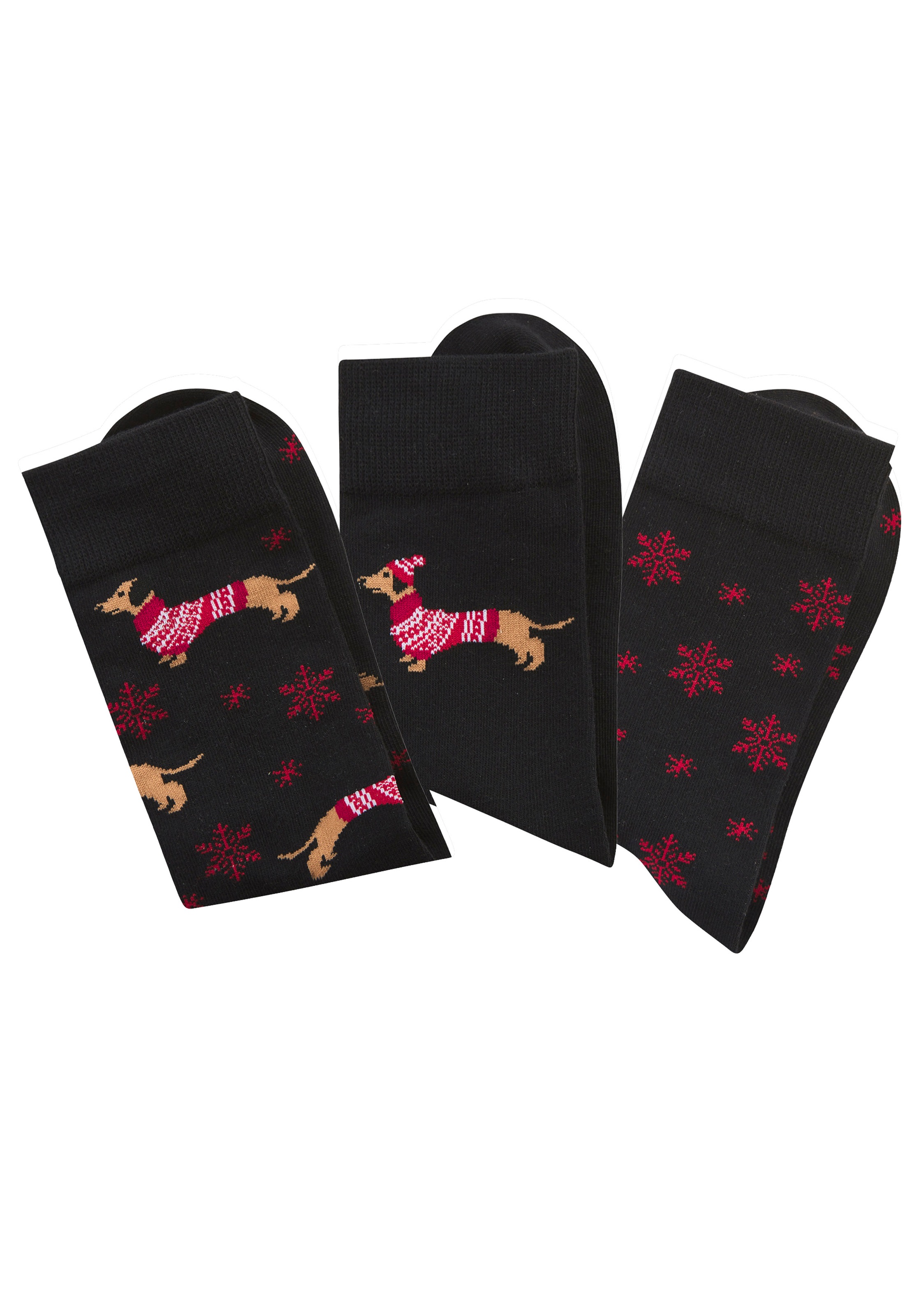 LASCANA Socken Packung, 3 Paar tlg. mit weihnachtlichem Dackelmotiv günstig online kaufen