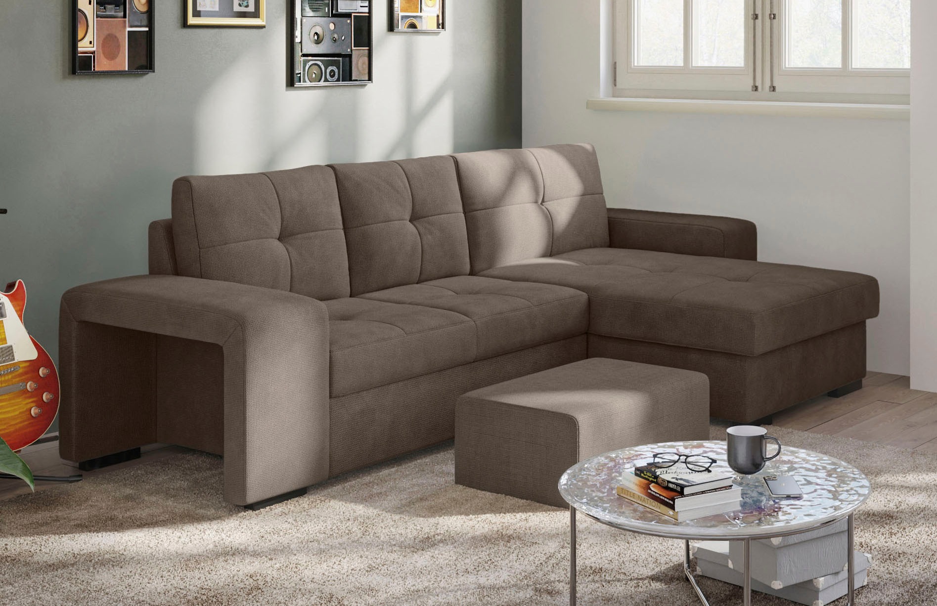 COTTA Ecksofa »Mattina L-Form«, inkl. Hocker, wahlweise mit Bettfunktion und Bettkasten