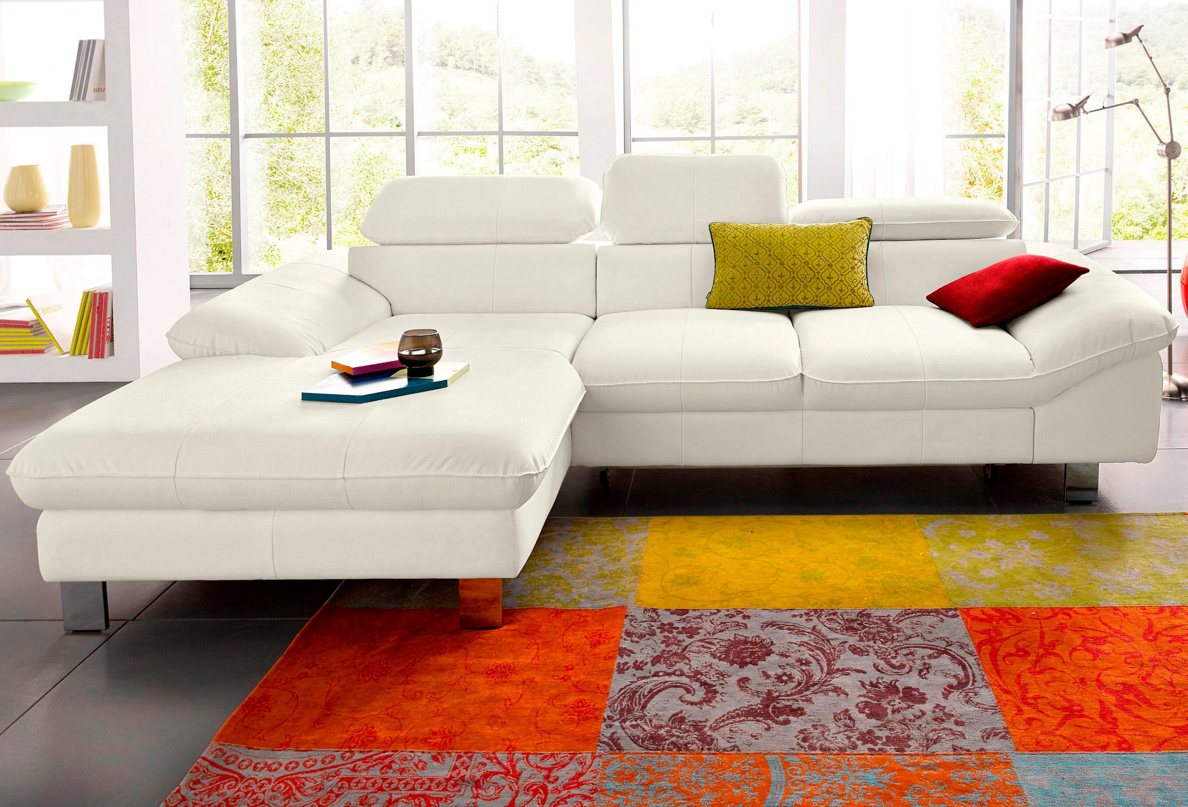 COTTA Ecksofa "Driver L-Form, B: 268 cm, moderne Couch mit Wellenunterfederung, Leder" Kopfteilverstellung, opt. Schlaffunktion + XL Bettkasten, LF:191x129cm