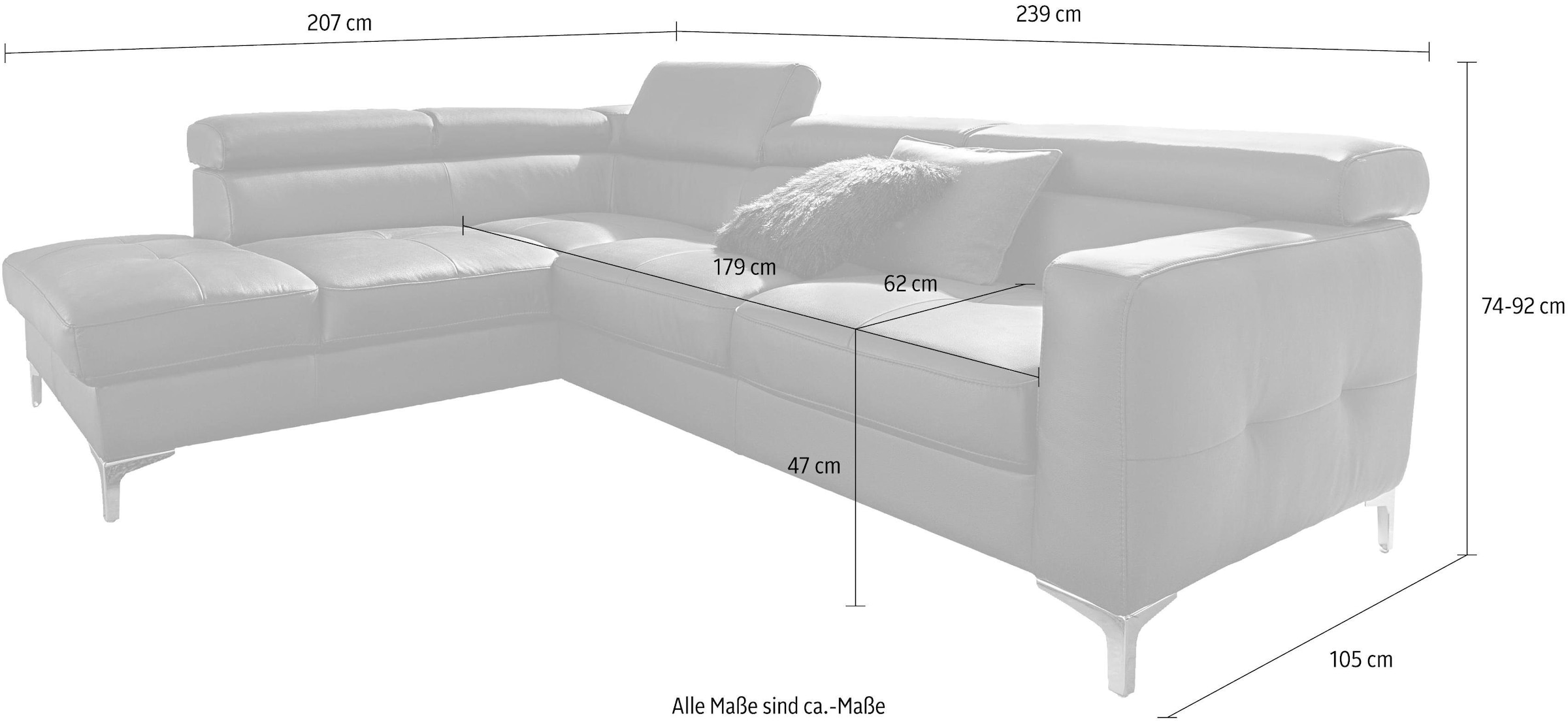 COTTA Polstergarnitur »Sammy L-Form«, (Set), Set bestehend aus: Ecksofa mit Kopfteilverstellung & Hocker