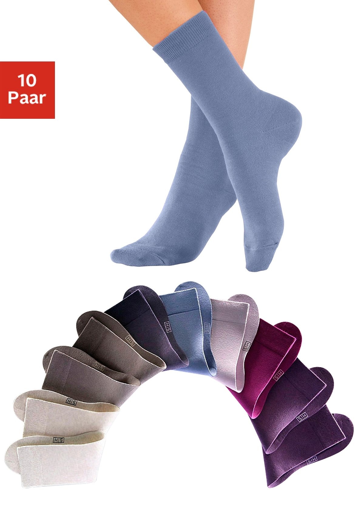 H.I.S Freizeitsocken Packung, 10 Paar tlg. mit weichen Rippbündchen günstig online kaufen