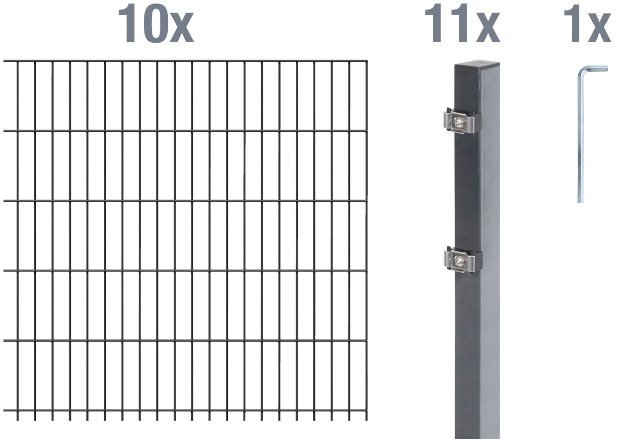 Alberts Doppelstabmattenzaun "Grundset", Höhe: 80 - 160 cm, Gesamtlänge: 4 - 30 m, zum Einbetonieren