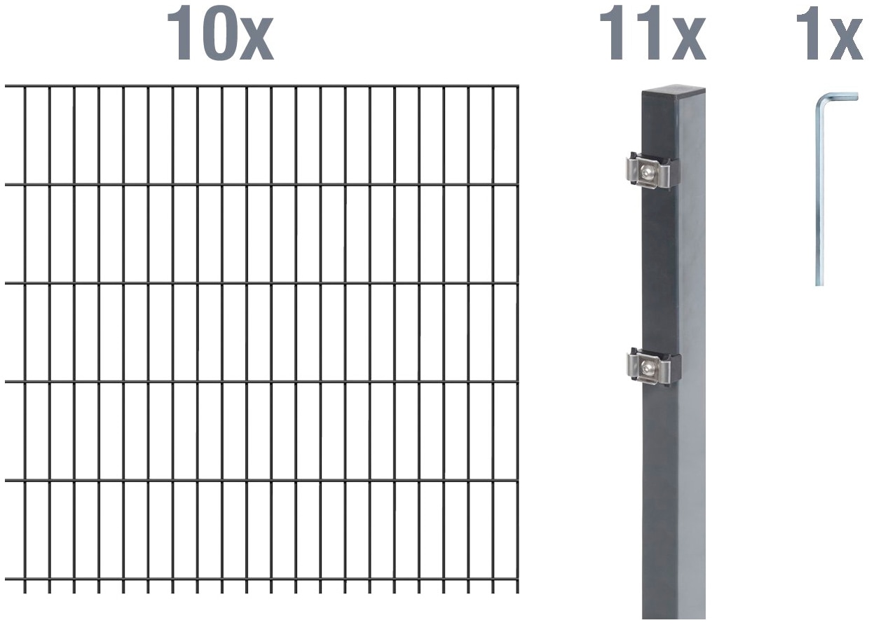 Alberts Doppelstabmattenzaun "Grundset" Höhe: 80-200 cm, Gesamtlänge: 4-30 m, zum Einbetonieren