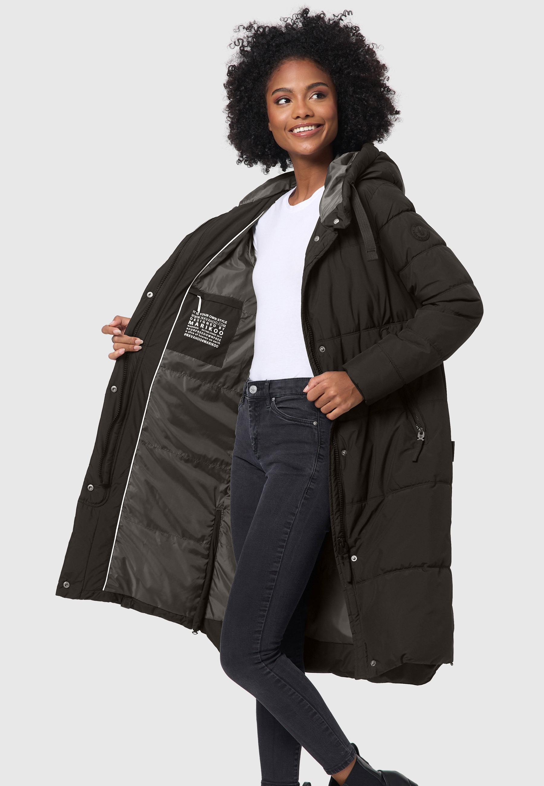 Marikoo Winterjacke »Soranaa«, langer Winter Mantel mit Kapuze