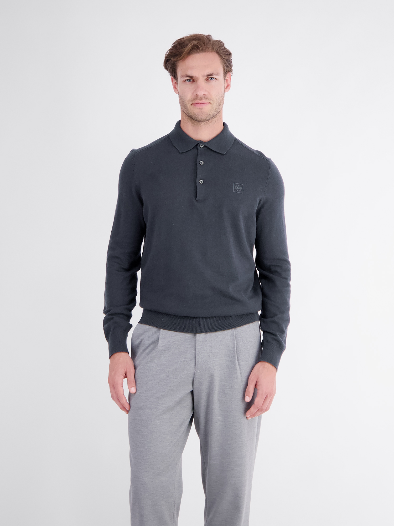 LERROS Langarm-Poloshirt "Langarm Polo aus Baumwollstrick mit flexiblen Rippbündchen"