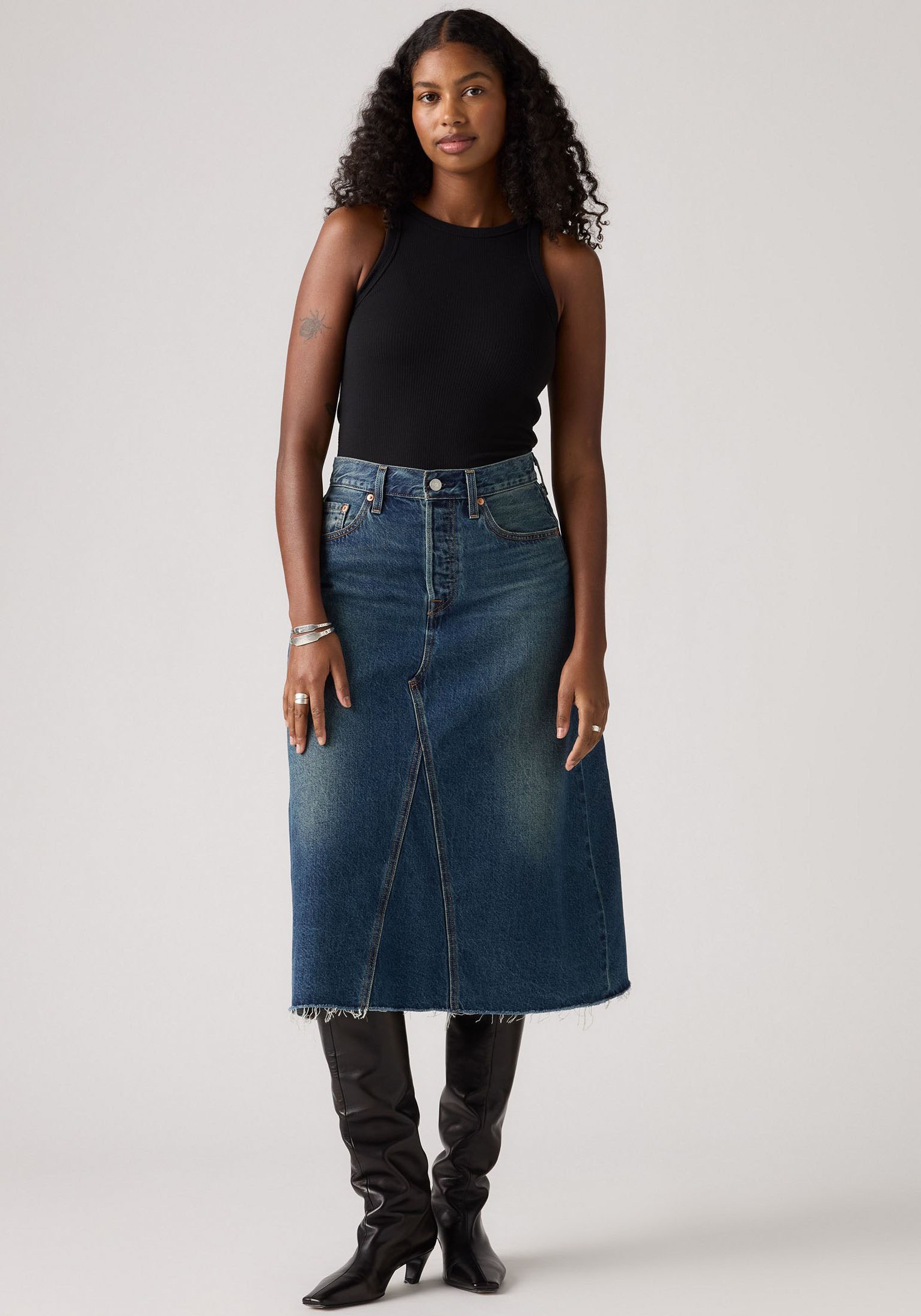 Levis Jeansrock "HR A LINE DECON SKIRT", in trendy Midi-Länge mit ausgefran günstig online kaufen
