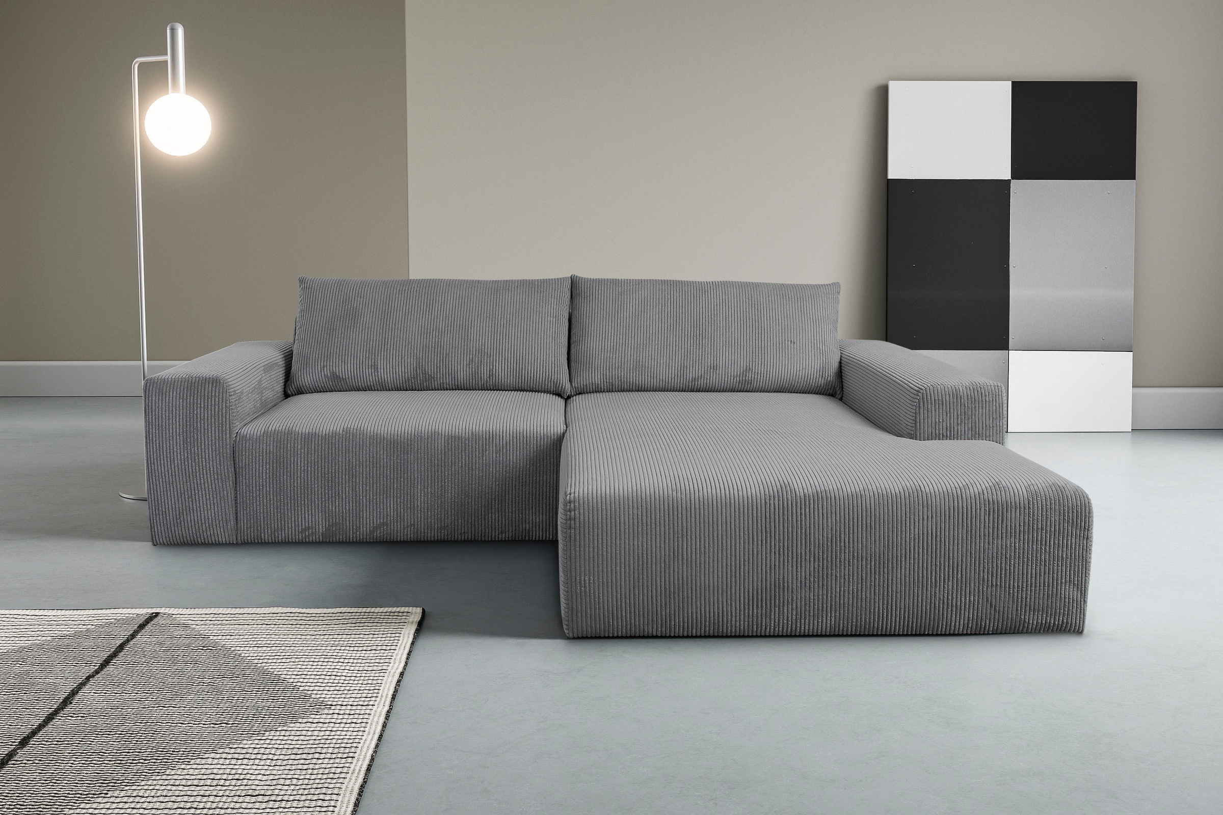 WERK2 Ecksofa "Rio 262 x 188 cm, modern & bequem, aktuelles Design, breite Armlehnen" Cord, L-Form