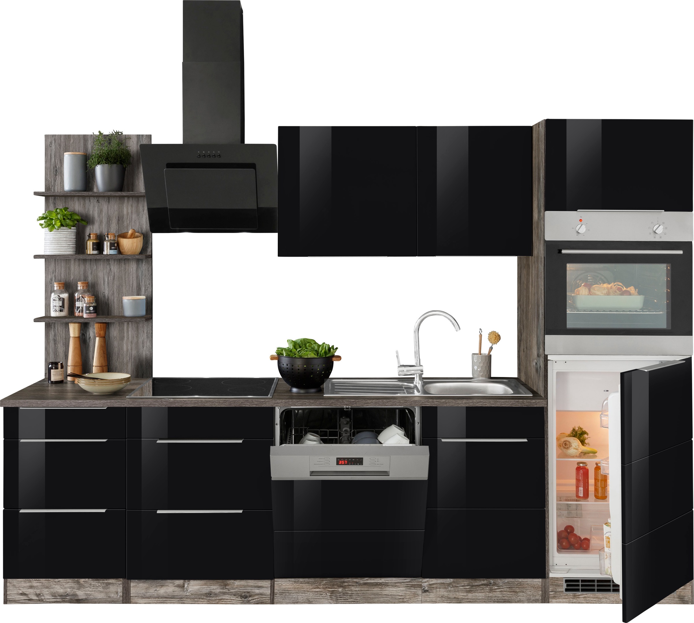 KOCHSTATION Küchenzeile »KS-Brindisi Breite 280 cm«, wahlweise mit E-Geräten und Induktion, mit MDF-Fronten und Regal