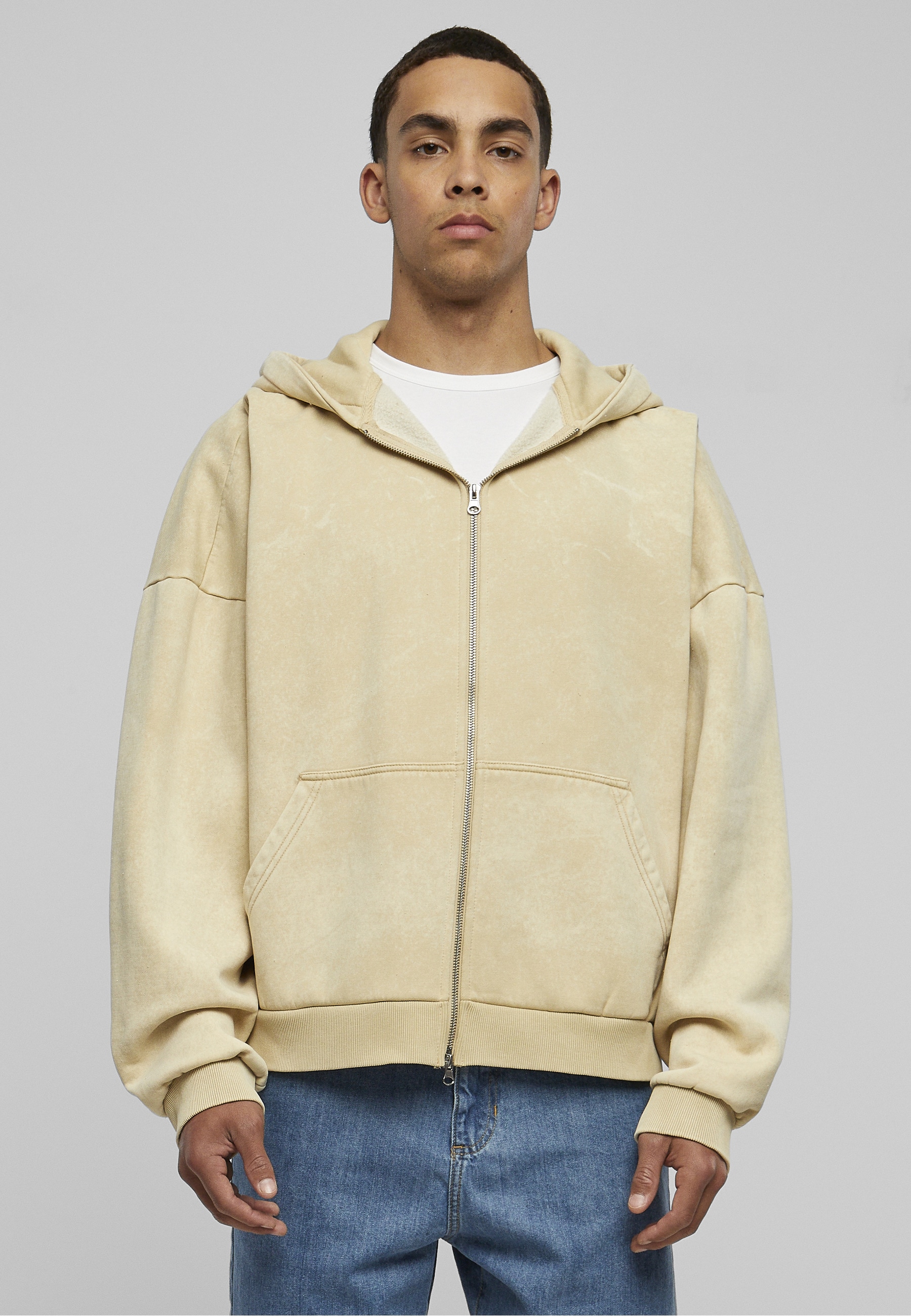 URBAN CLASSICS Kapuzenpullover »Urban Classics Herren Heavy Stone Washed 90's Zip Hoodie« 1 Stk.