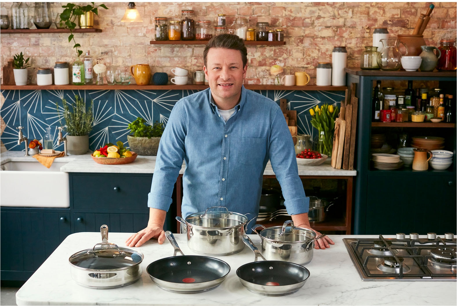 Tefal Bratpfanne »Jamie Oliver Cook Smart, Pfanne Induktion mit Antihaftversiegelung« Edelstahl 1 Stk. tlg. Thermo-Signal bei idealer Bratttemperatur, für alle Herdarten geeignet