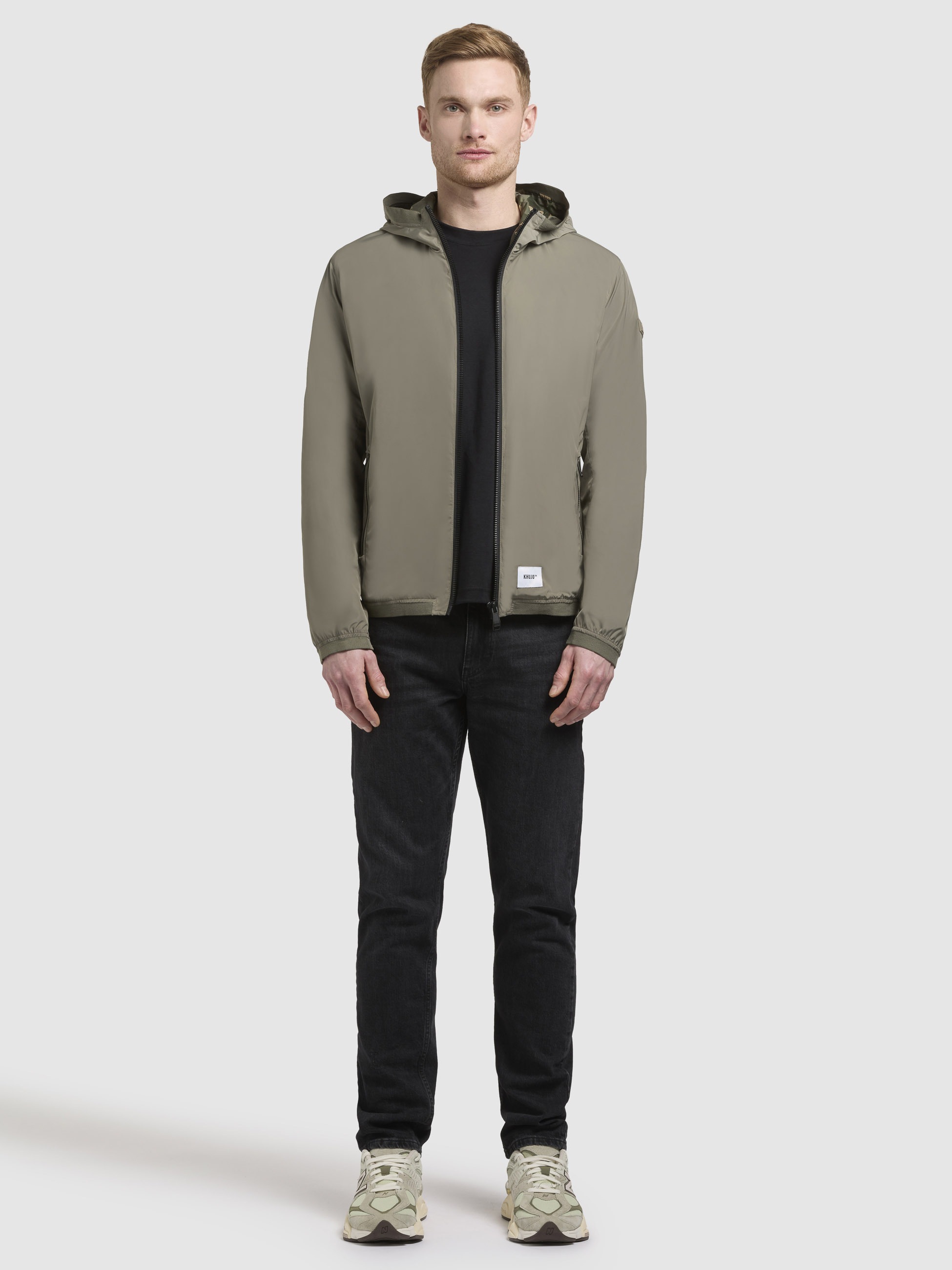 Anorak KHUJO "FERD", Herren, Gr. S, graugrün, Web, 100% Polyester, unifarben, regular fit hüftlang, eingesetzt elastischer Bund, Jacken