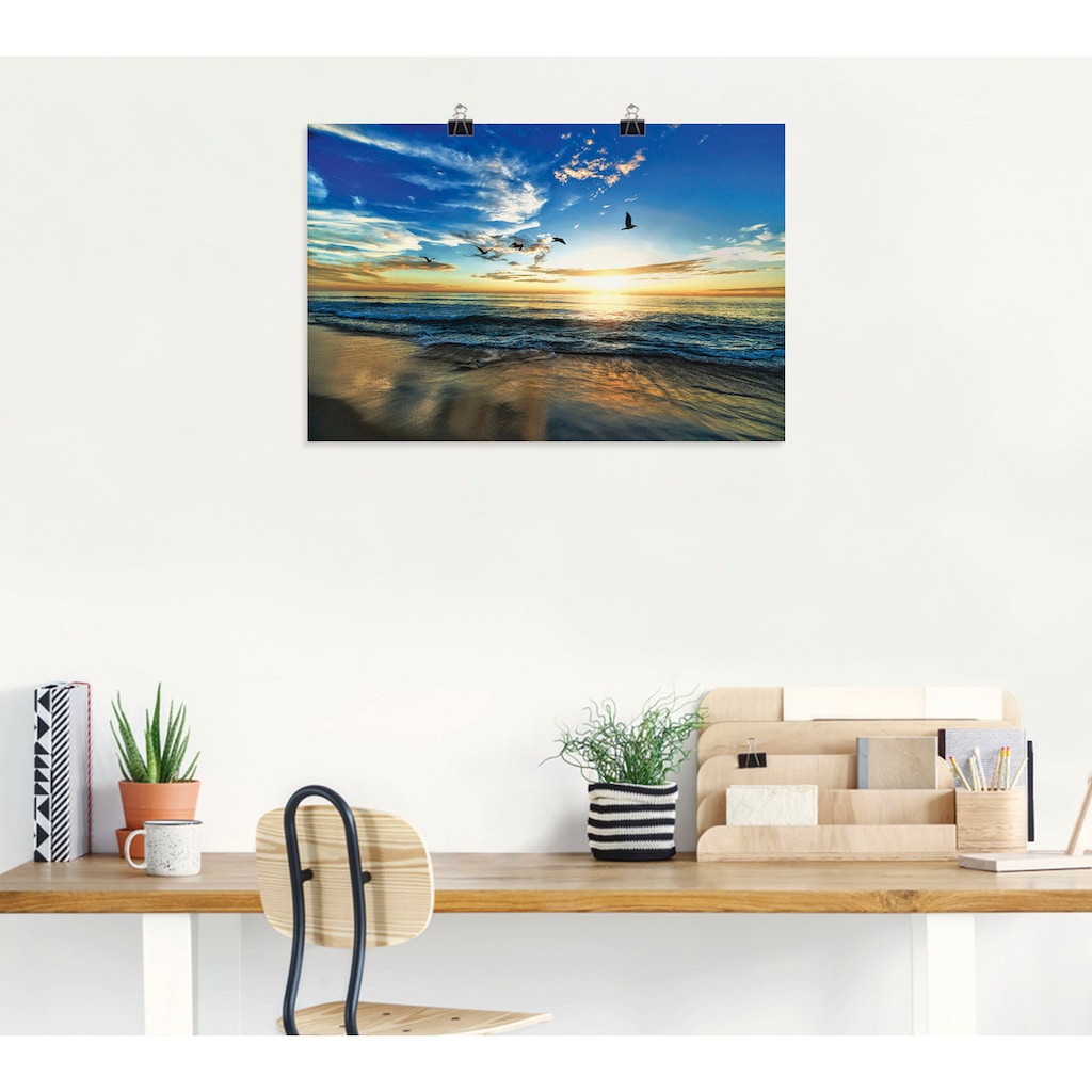 Artland Wandbild »Strand Möwen Meer Sonnenuntergang«, Sonnenaufgang & -untergang, (1 St.)