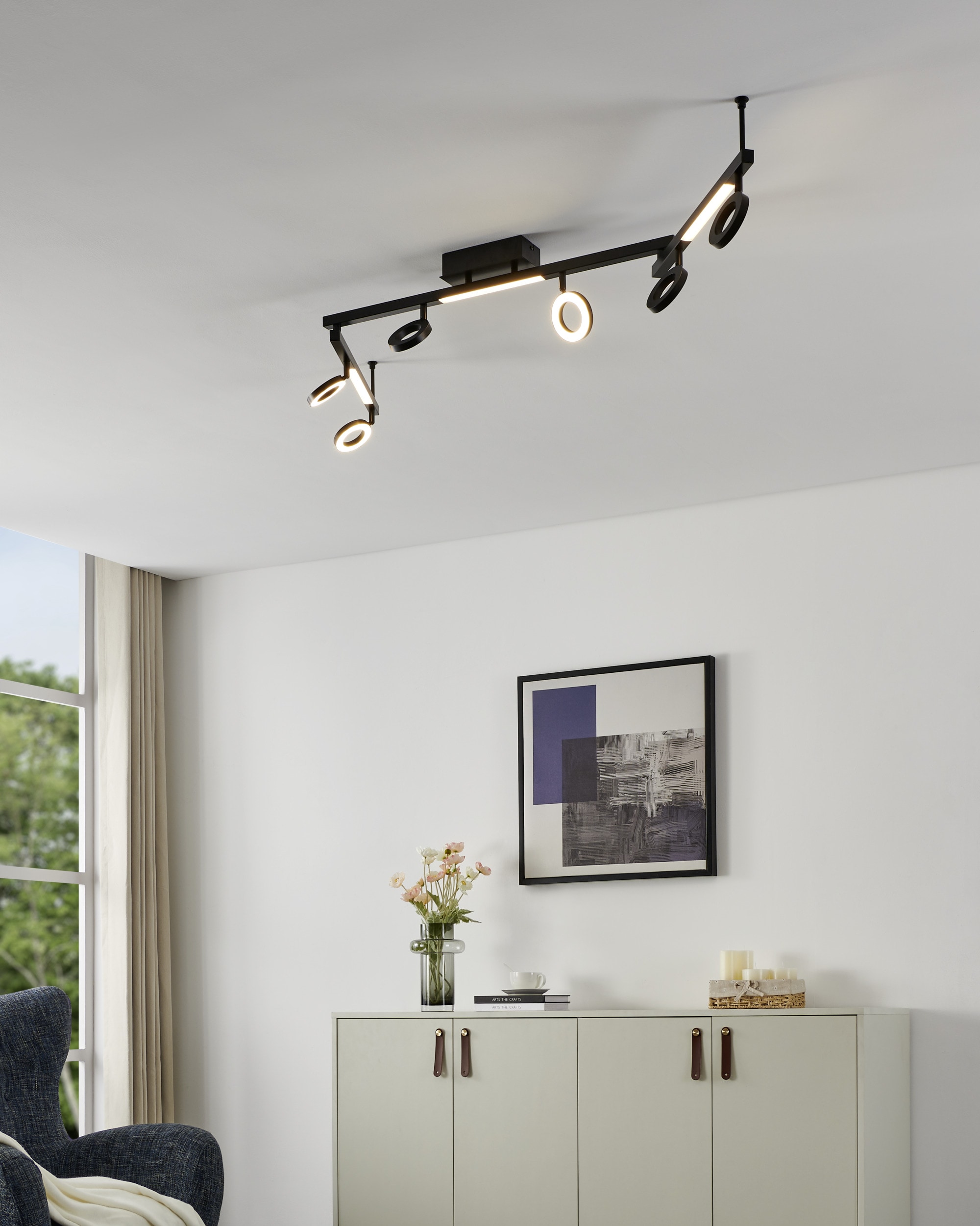 EGLO Deckenspot »CARDILLIO 1 Spotlampe - Alu, Stahl - LED;LED - 6X3,2W;3X3,3W - IP20« LED-Modul 1 Stk. Warmweiß Wandleuchte, Wandspot, schwenkbar, Strahler, L158,5 x B8,5 x H19,5 cm