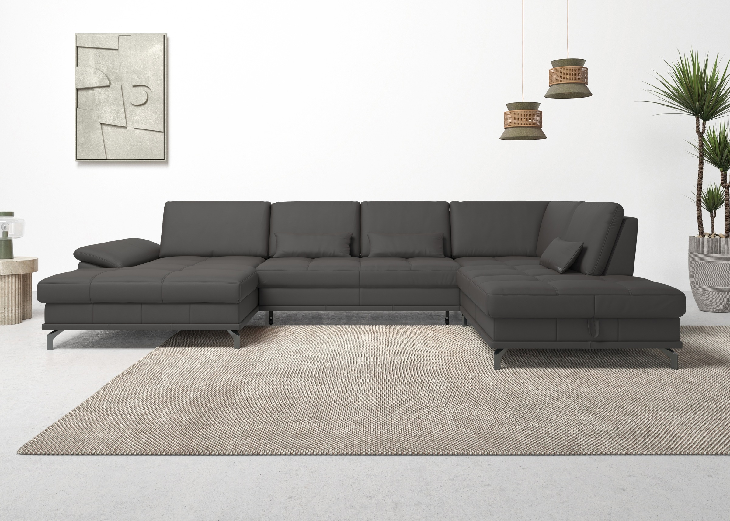 OTTO home Wohnlandschaft "Costello U-Form, B: 363 cm mit Sitztiefen-, Armteilverstellung &" 3 Nierenkissen, optional Schlaffunktion & Bettkasten