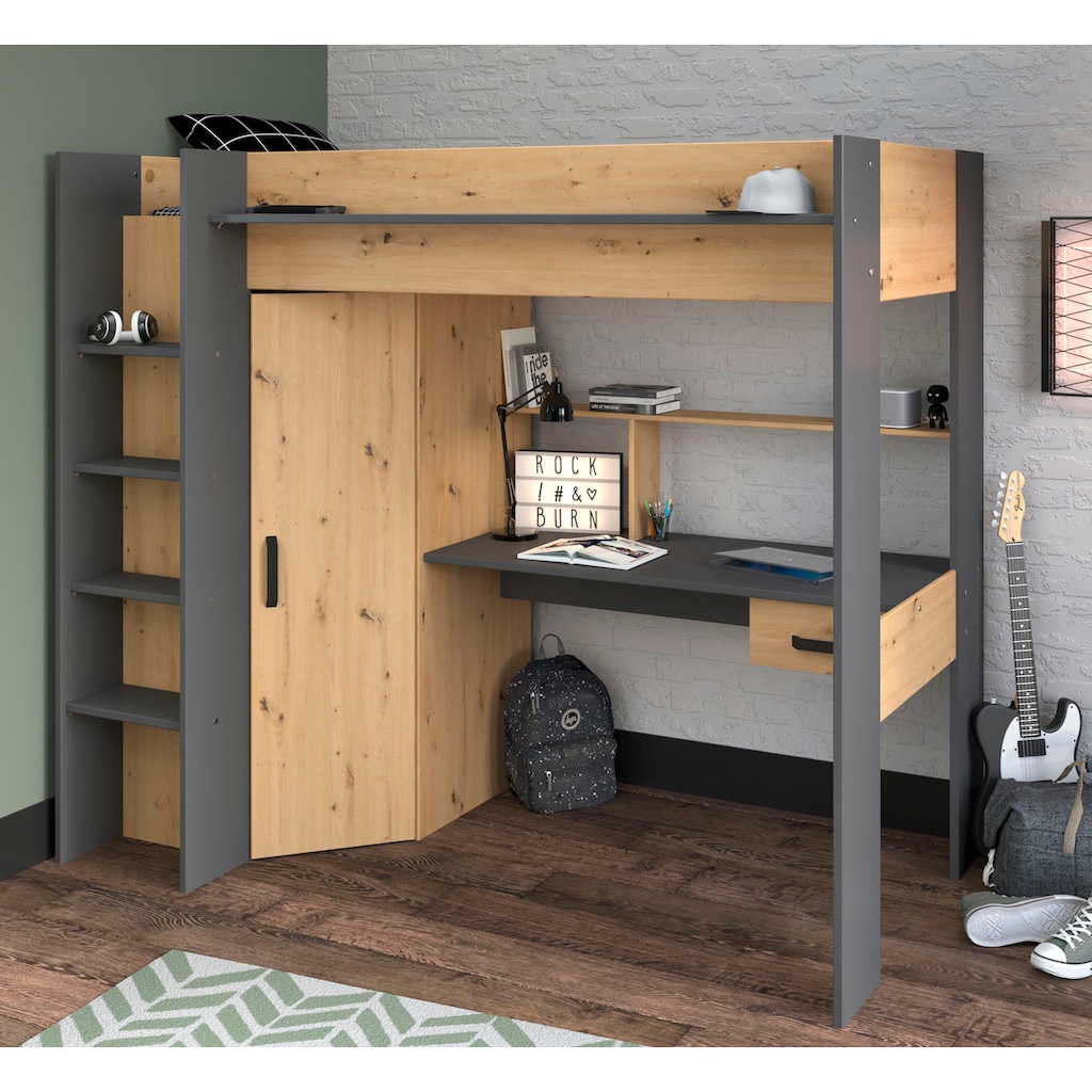 Parisot Hochbett »Heavy«, ALL-IN-ONE, mit Kleiderschrank, Schreibtisch, Leiter, Stauraum