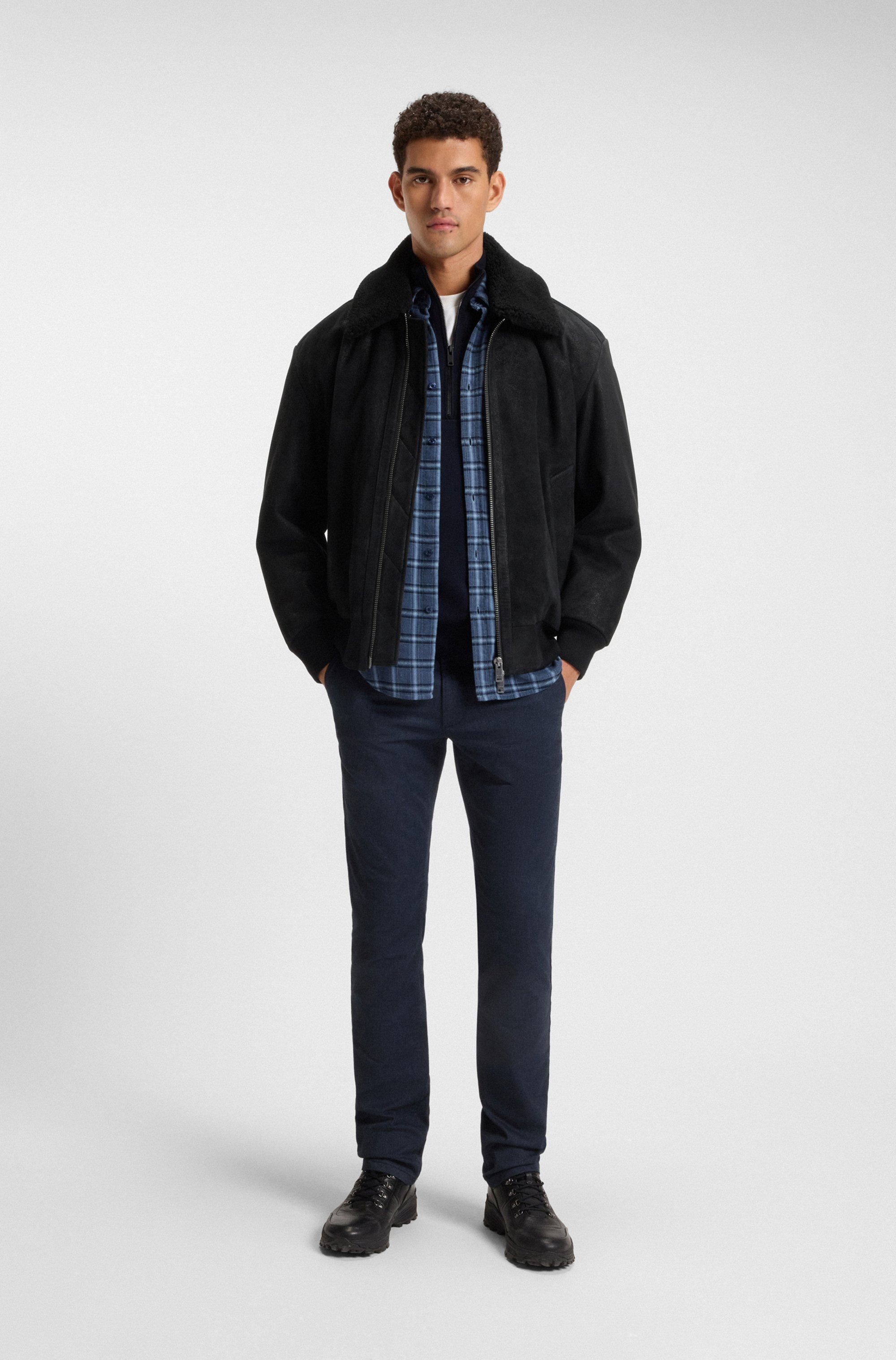 BOSS ORANGE Bomberjacke »Jonier«, aus Velourleder, abnehmbarer Kragen