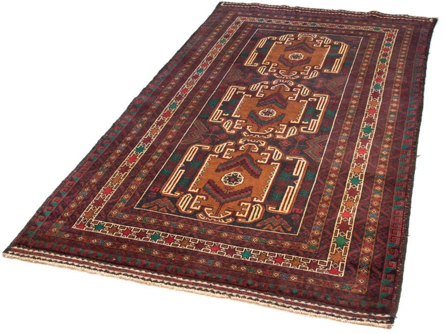 morgenland Hochflor-Läufer "Belutsch Medaillon Rosso scuro 209 x 111 cm", rechteckig, Handgeknüpft