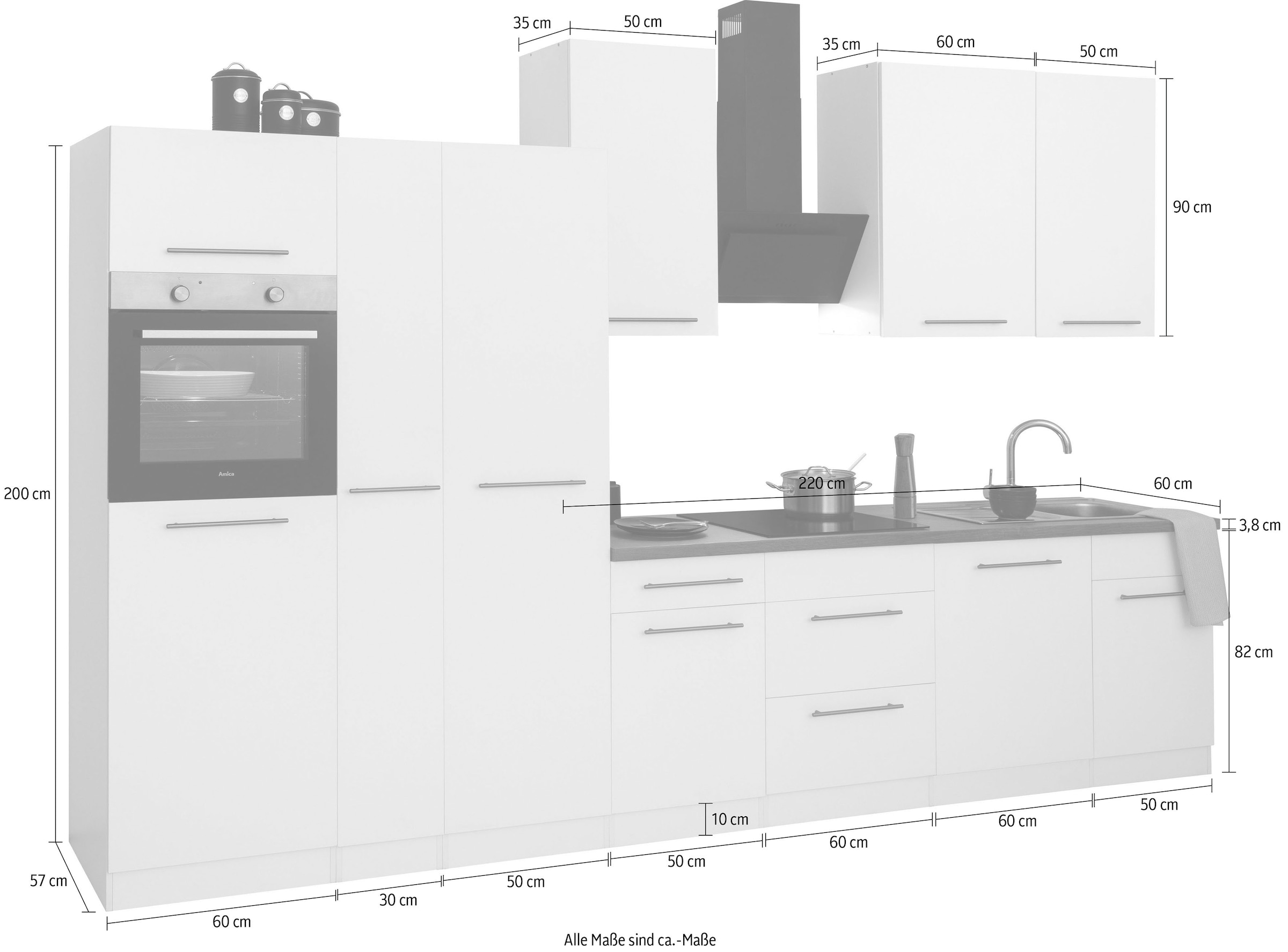wiho Küchen Küchenzeile »Unna«, mit E-Geräten, Breite 360 cm bestellen |  BAUR