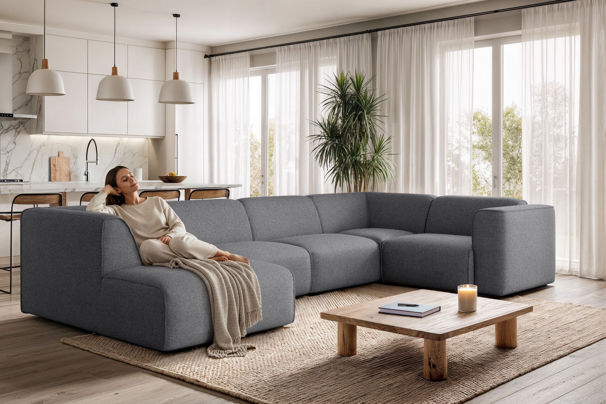 OTTO home Wohnlandschaft "Merid U-Form, B: 367 cm" jederzeit durch Module erweiterbar