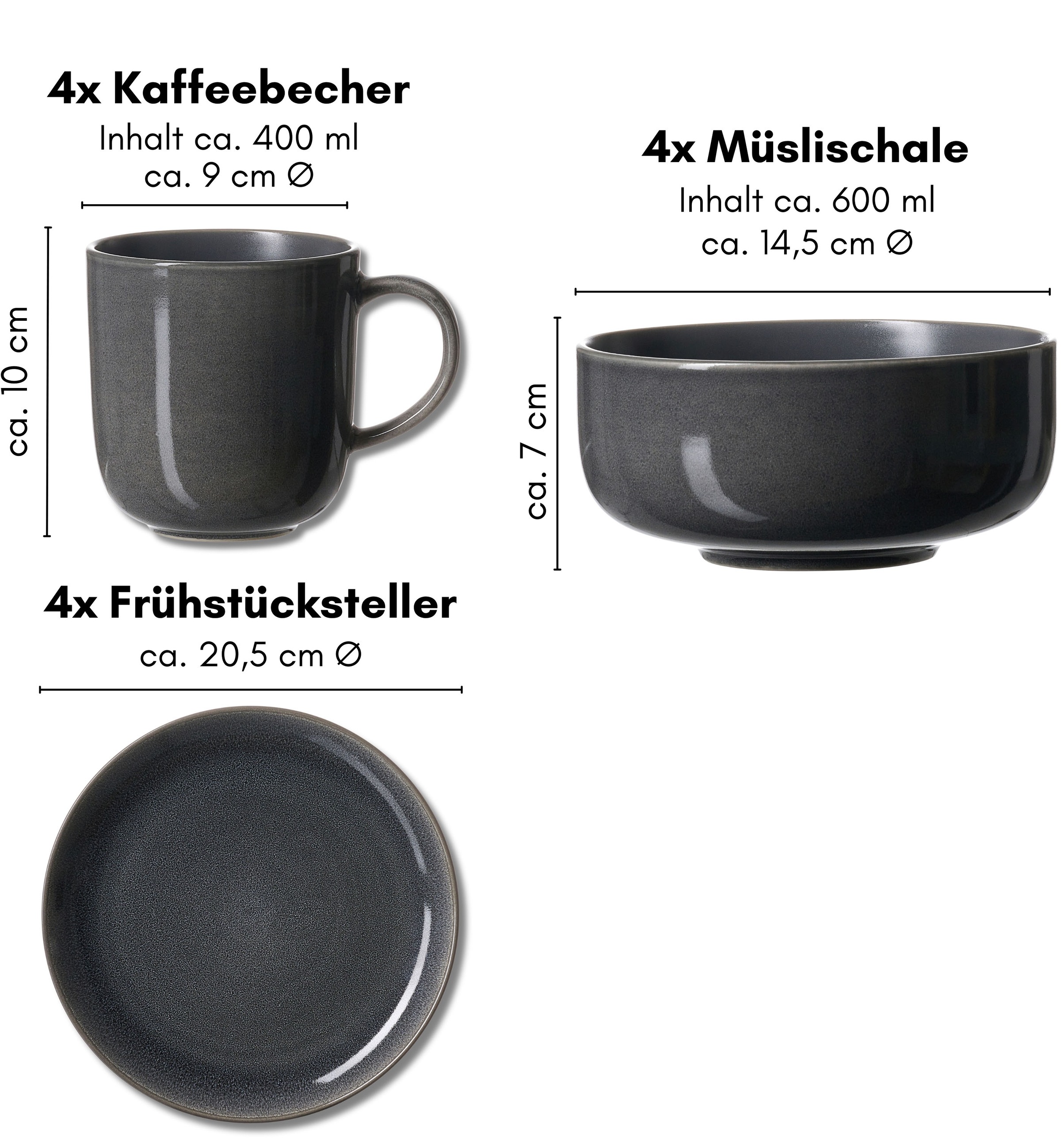 Ritzenhoff & Breker Frühstücks-Geschirrset »Toledo«, (Set, 12 tlg.), Reaktivglasur, jedes Stück ein Unikat