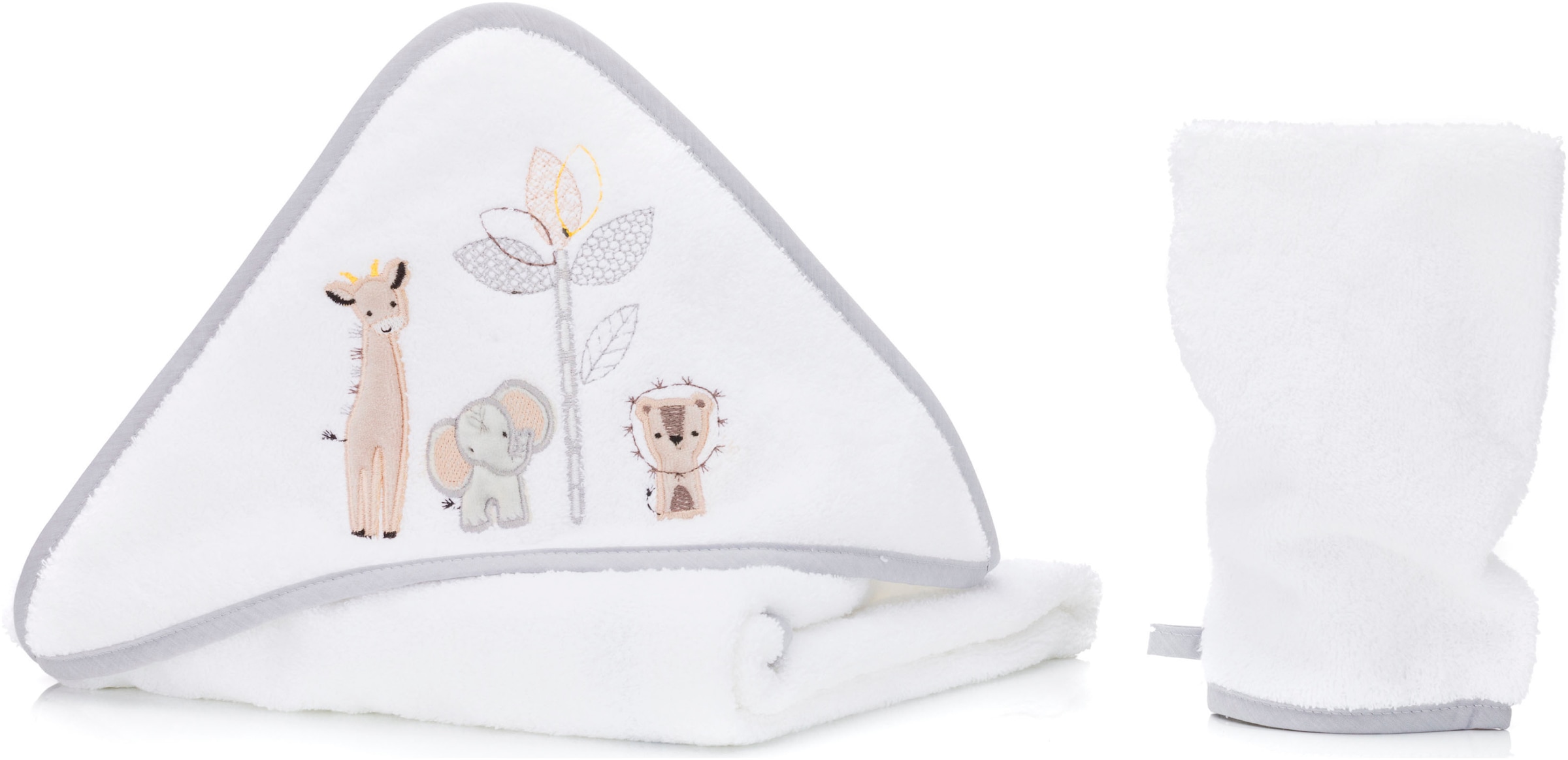FILLIKID Baby Kapuzenhandtuch "Kapuzenbadetuch mit Waschhandschuh"safari, gemustert, Frottee, Frottee, Handtücher