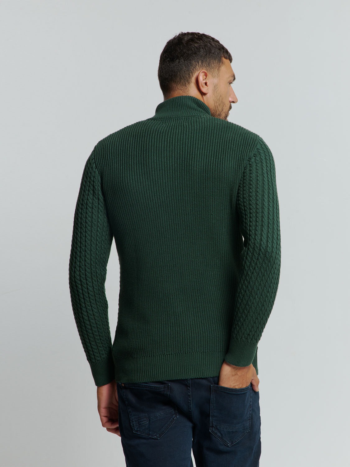 NO EXCESS Rollkragenpullover »No Excess Jacquard-Pullover mit Halbknopfleiste«