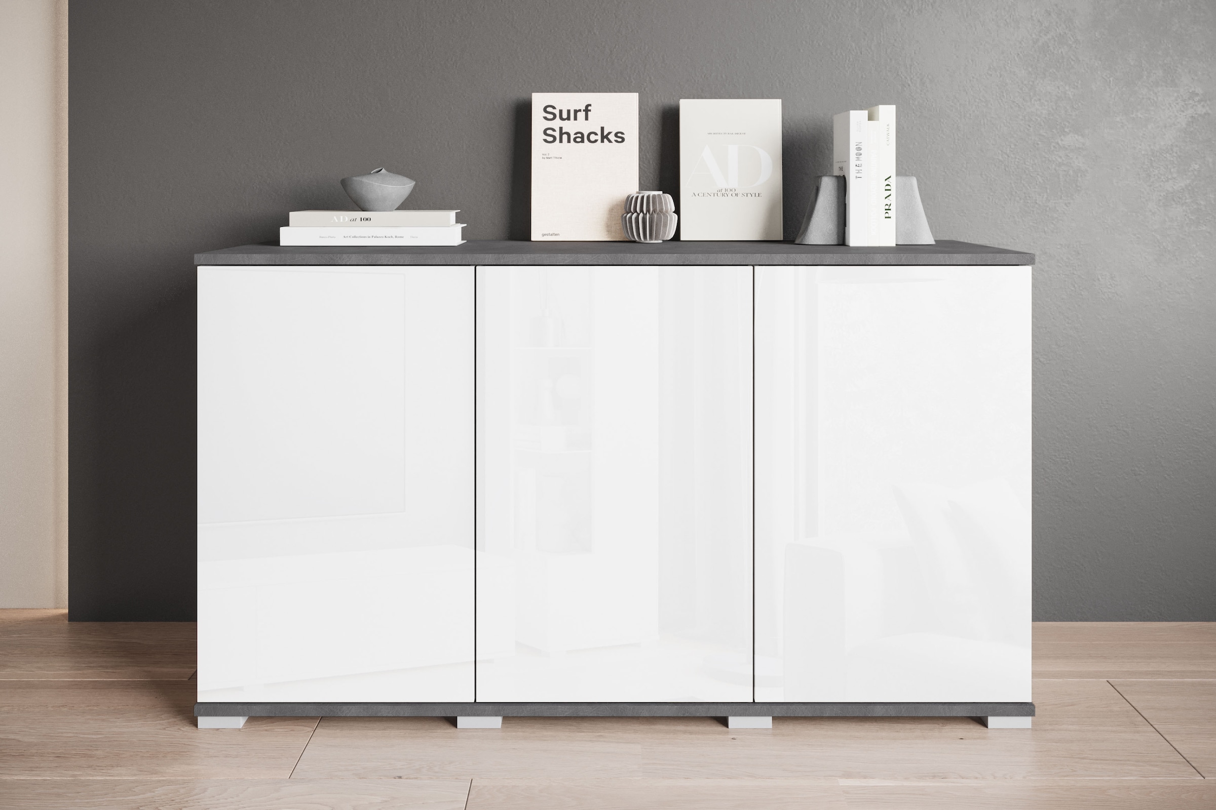 OTTO home Sideboard "Kenia, moderne grifflose Kommode mit 3 Türen, Breite 120 cm" 1 Stk. tlg. Push-to-Open-Fronten, höhenverstellbaren Einlegeböden